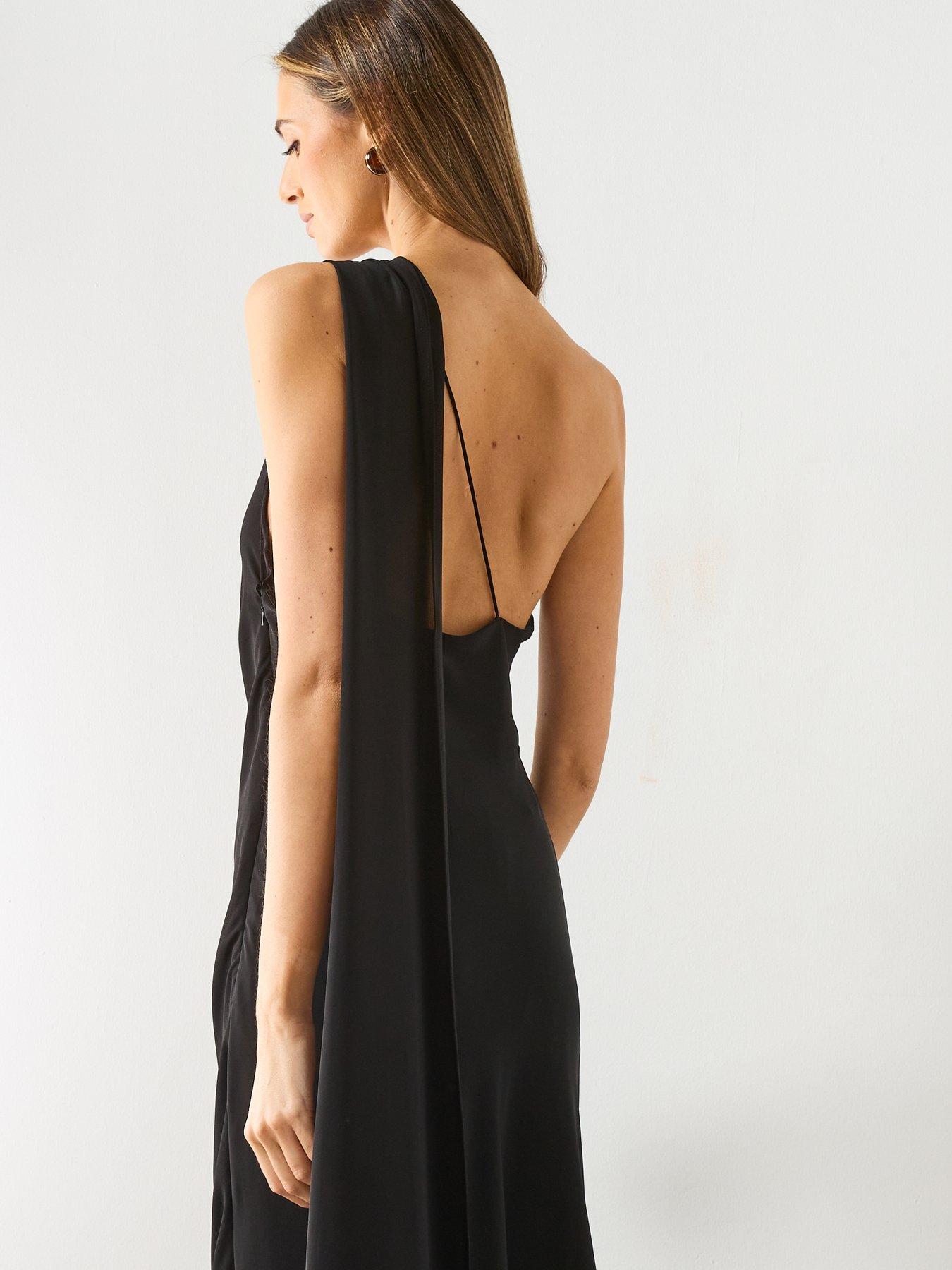  image of mango-asymmetrical-dress-with-scarf-black