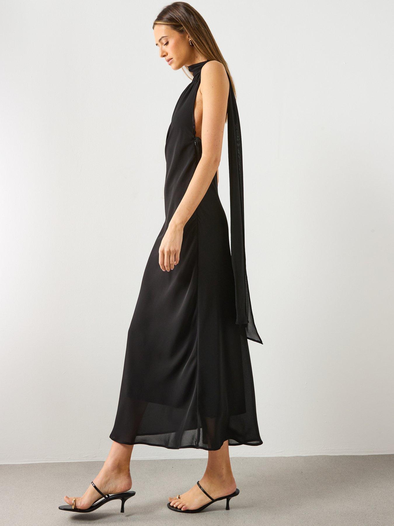  image of mango-asymmetrical-dress-with-scarf-black