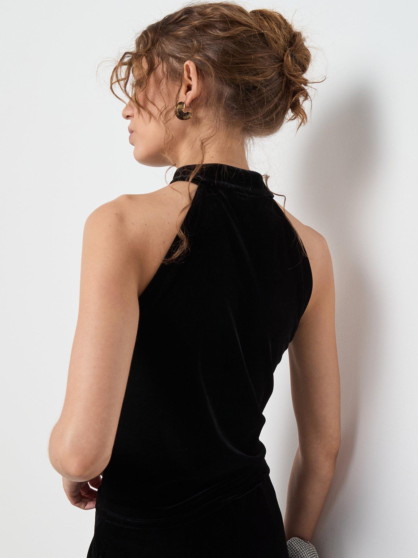  image of mango-velvet-halter-neck-top-black