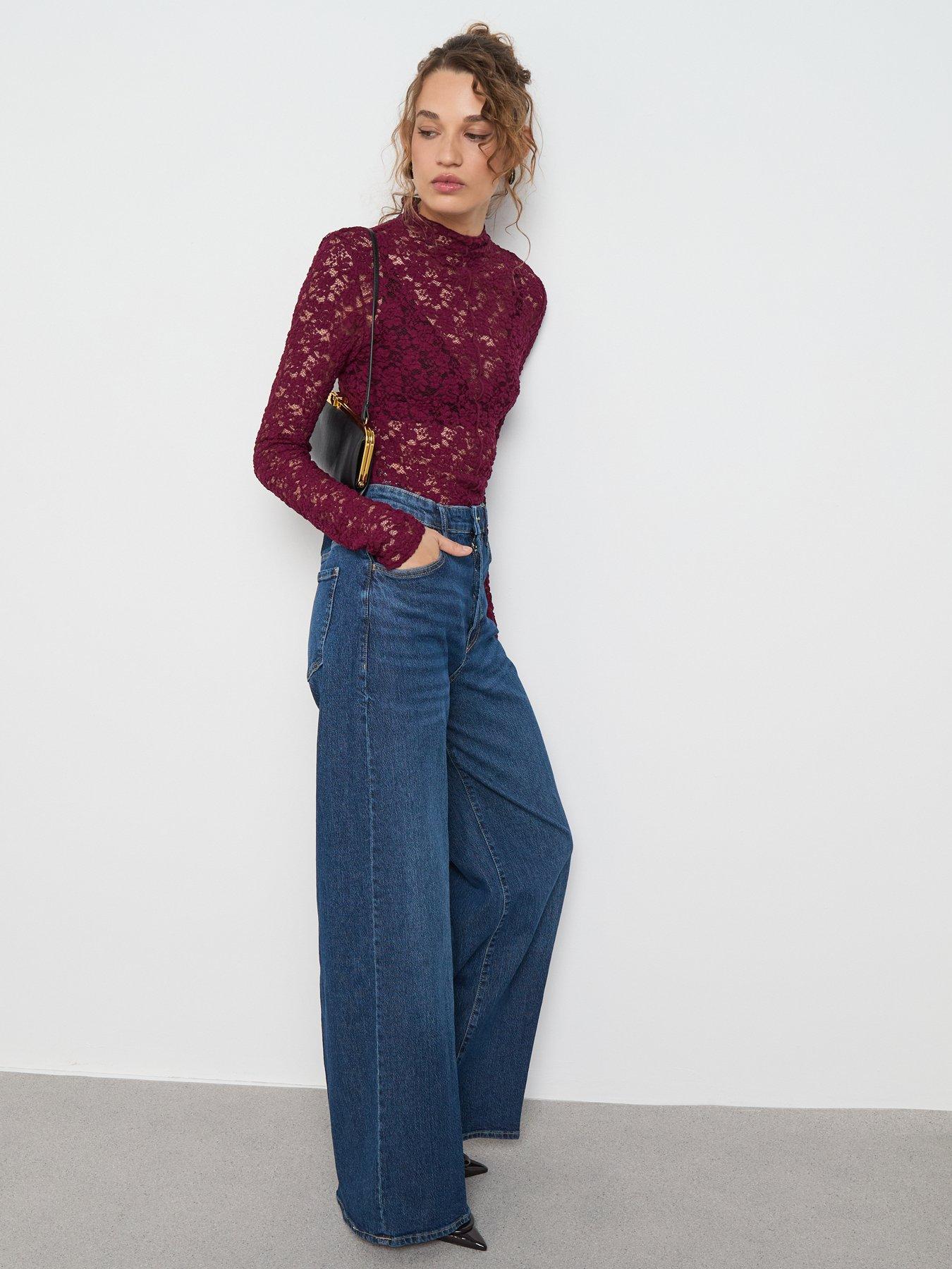  image of mango-lace-top-with-perkins-collar-red