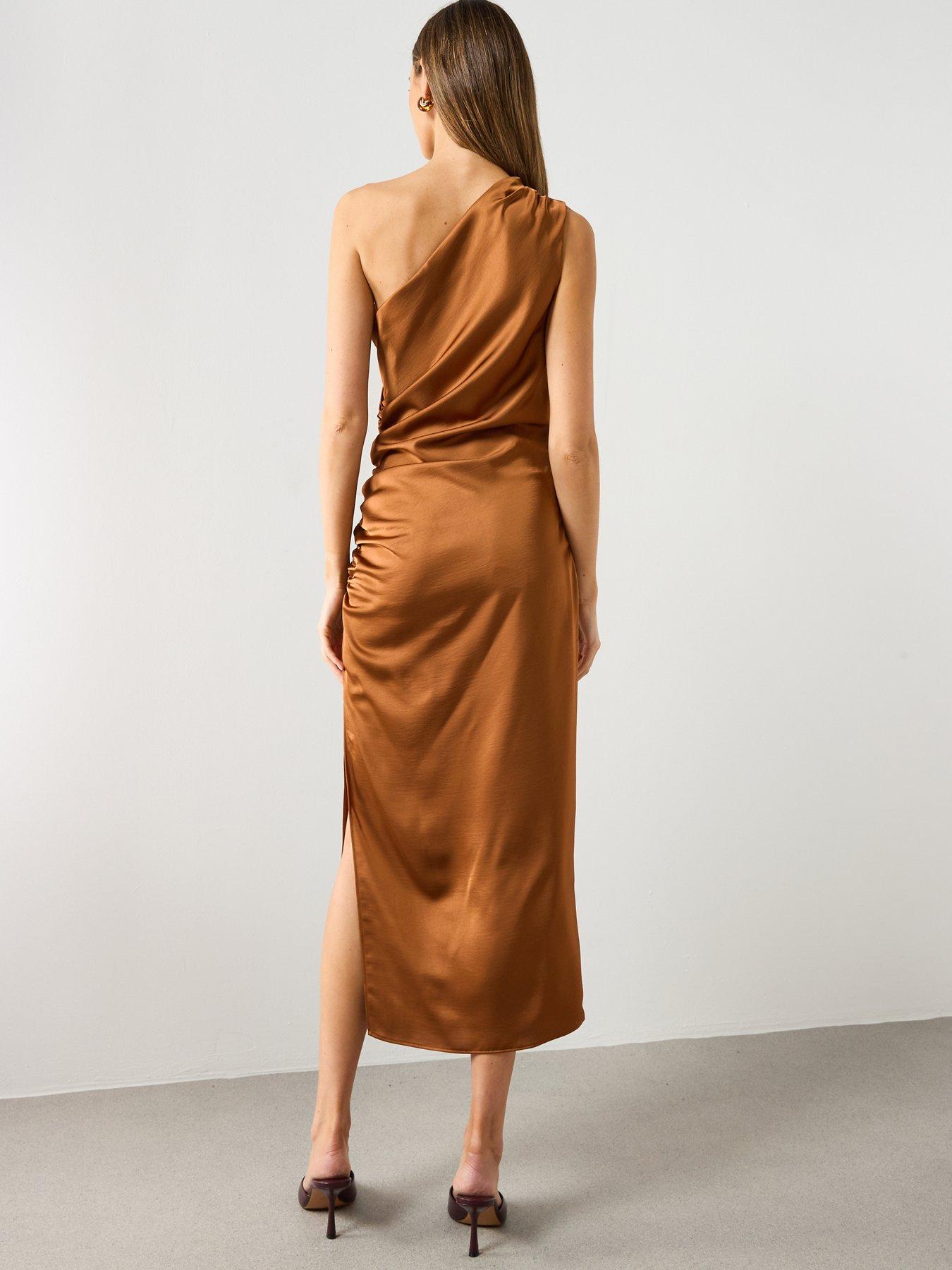  image of mango-asymmetrical-satin-dress-orange