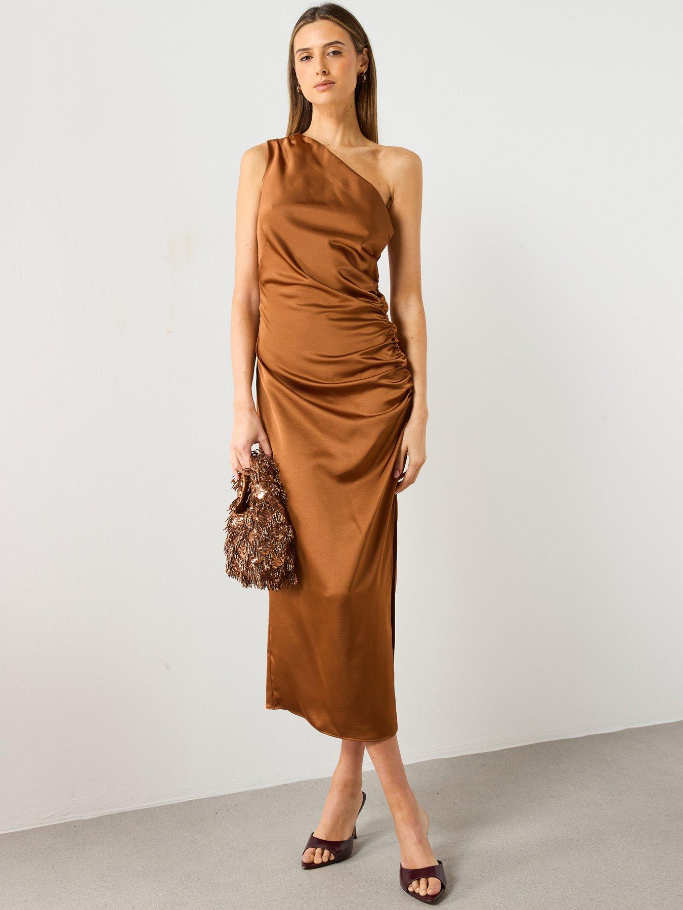  image of mango-asymmetrical-satin-dress-orange