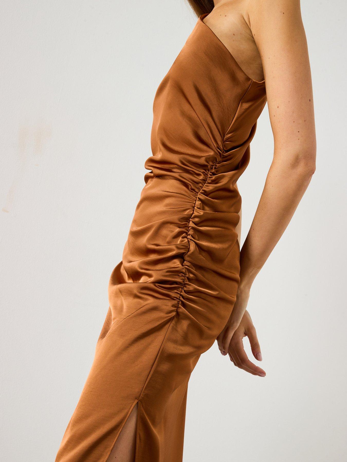  image of mango-asymmetrical-satin-dress-orange