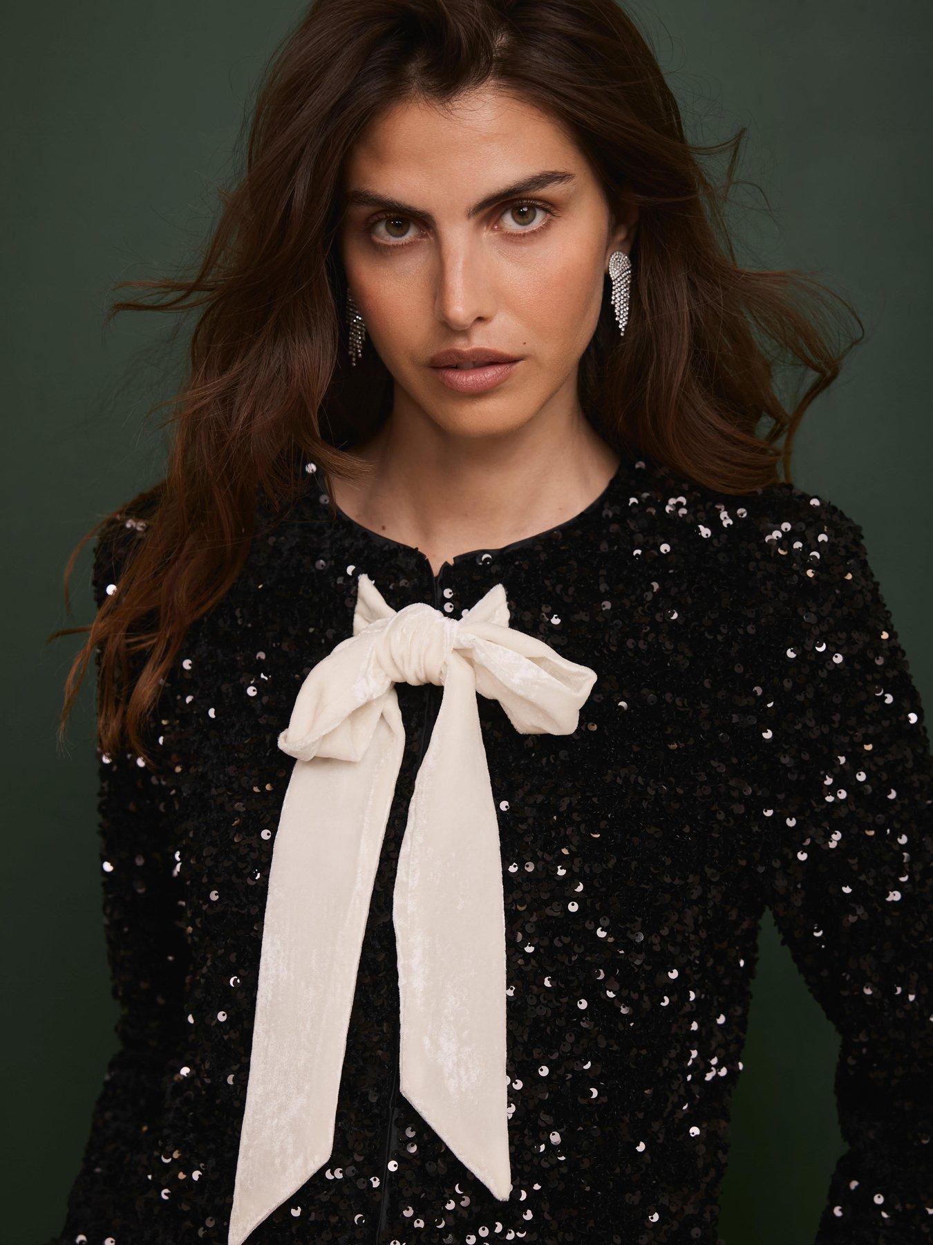  image of mint-velvet-sequin-bow-jacket-black