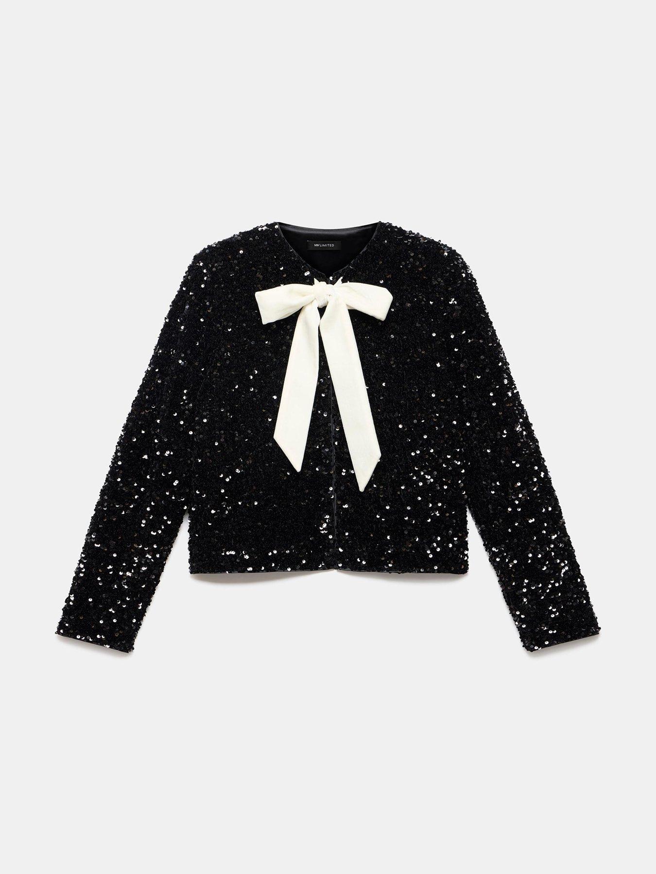  image of mint-velvet-sequin-bow-jacket-black