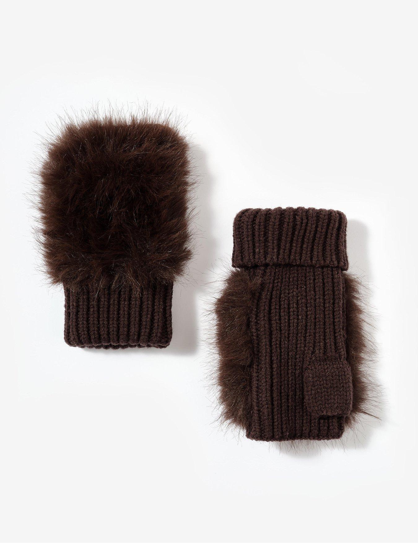  image of mint-velvet-chocolate-faux-fur-mittens-brown
