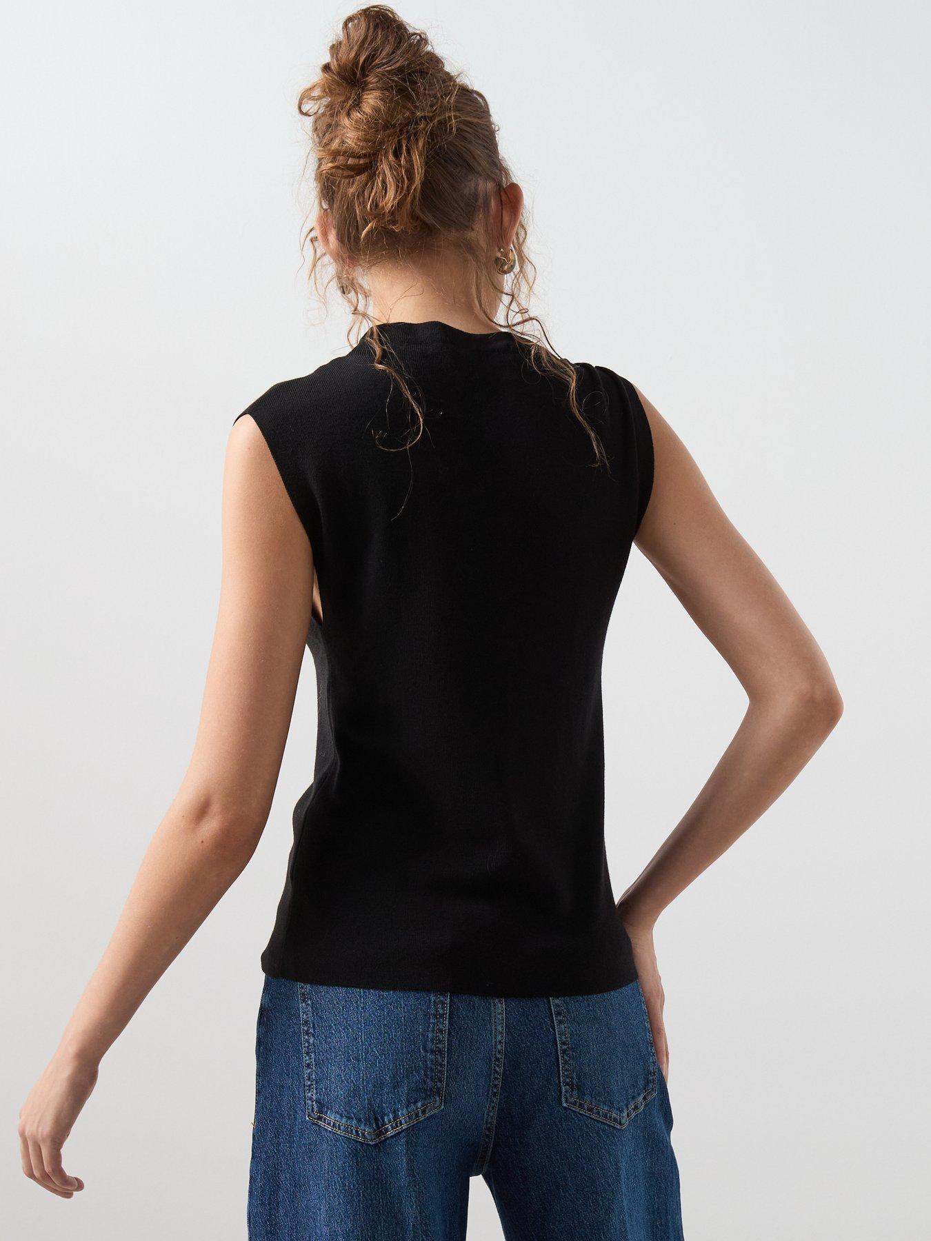  image of mango-embellished-sleeveless-top-black