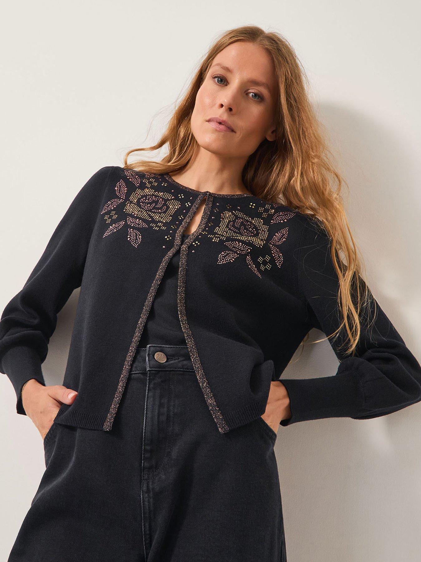 Monsoon Hal Floral Hotfix Cardigan - Black