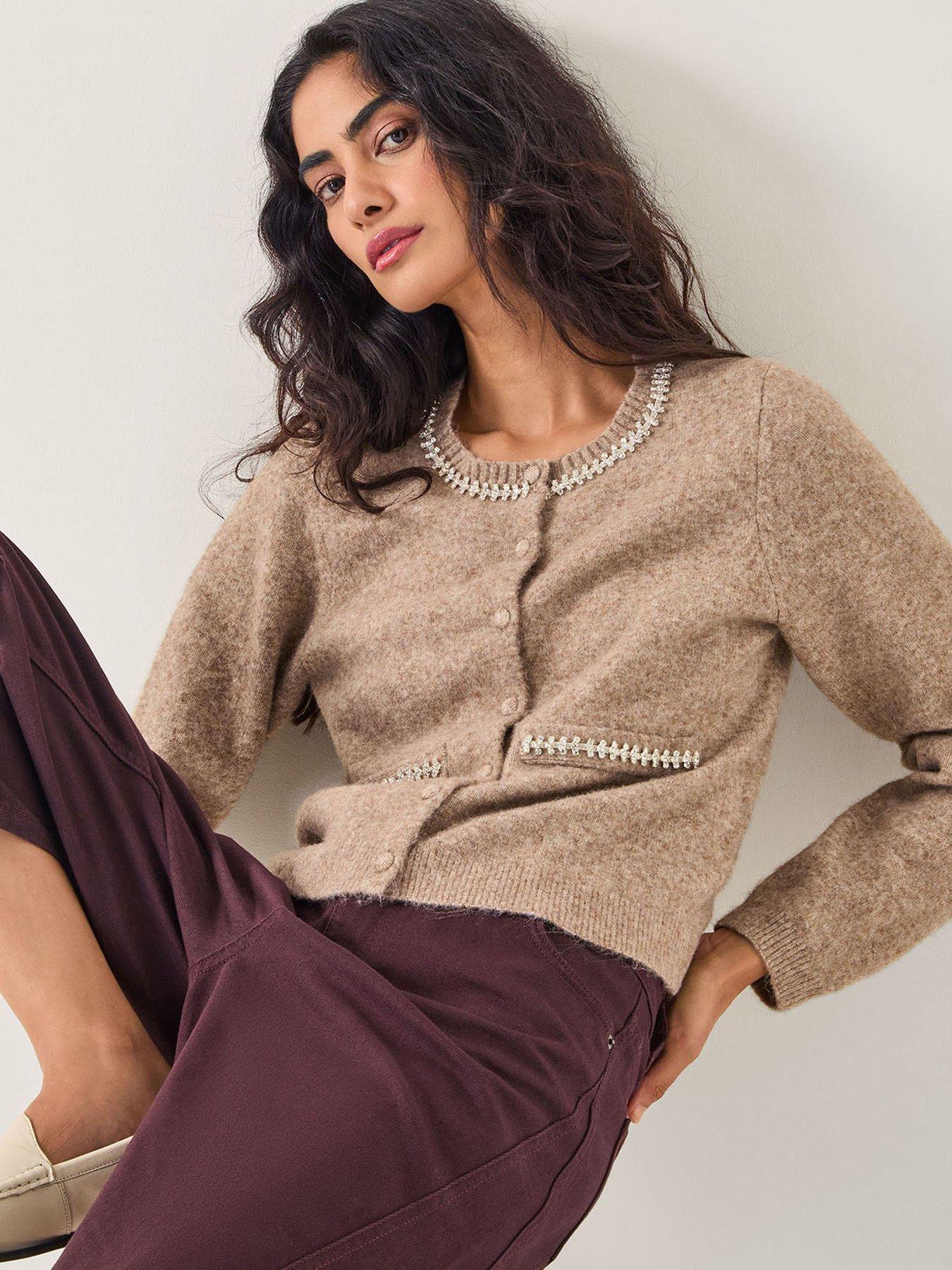 Monsoon Evie Embellished Cardigan - Brown