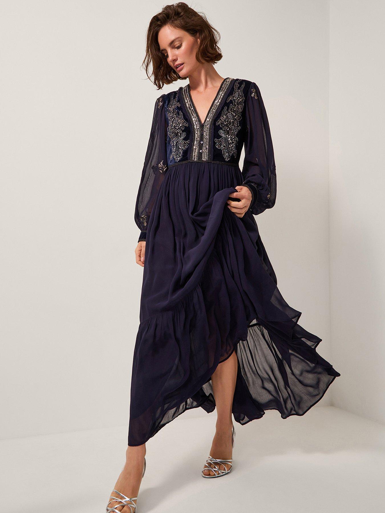  image of monsoon-joanna-emb-dress-blue