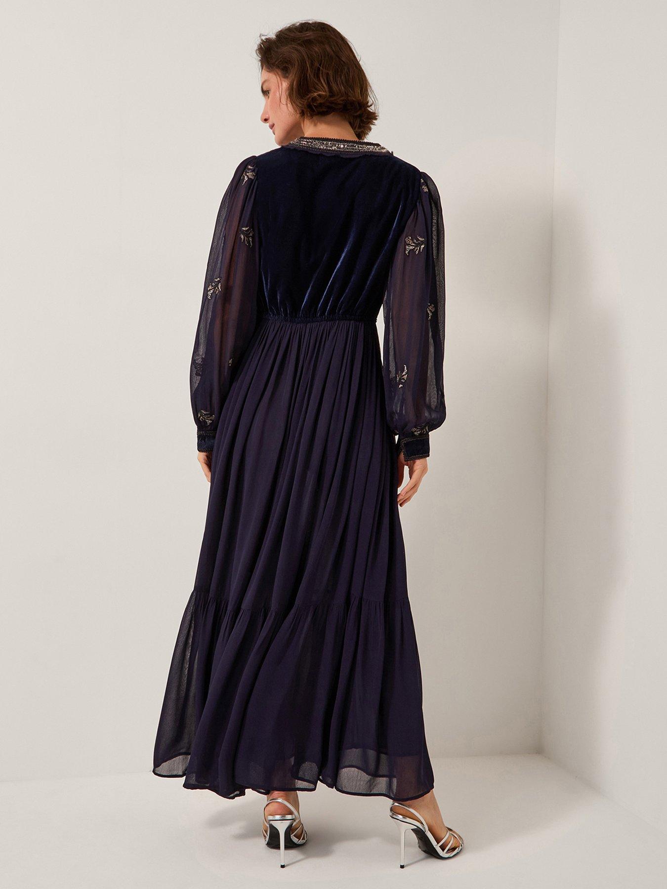  image of monsoon-joanna-emb-dress-blue