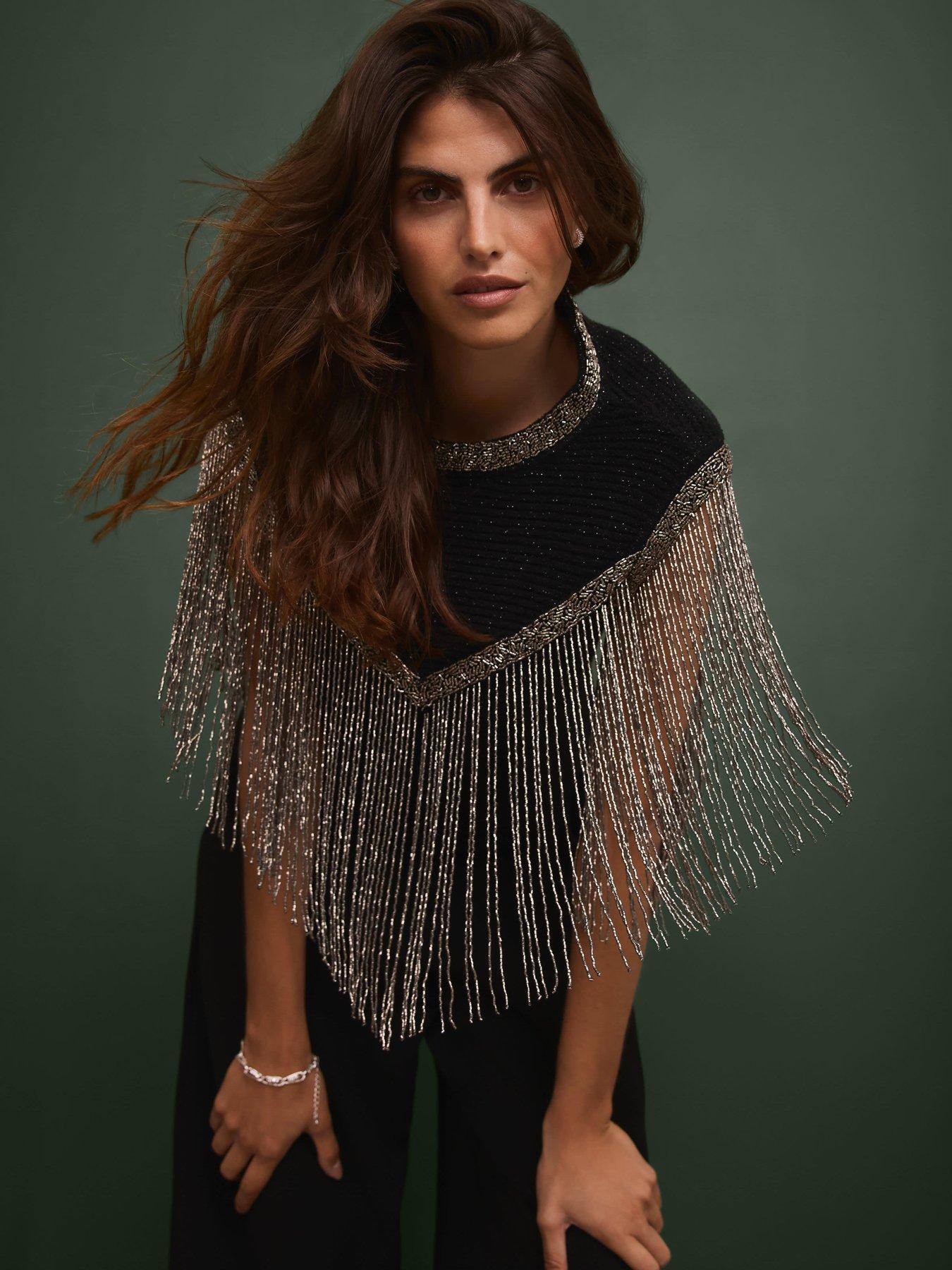  image of mint-velvet-embellished-fringe-top-black