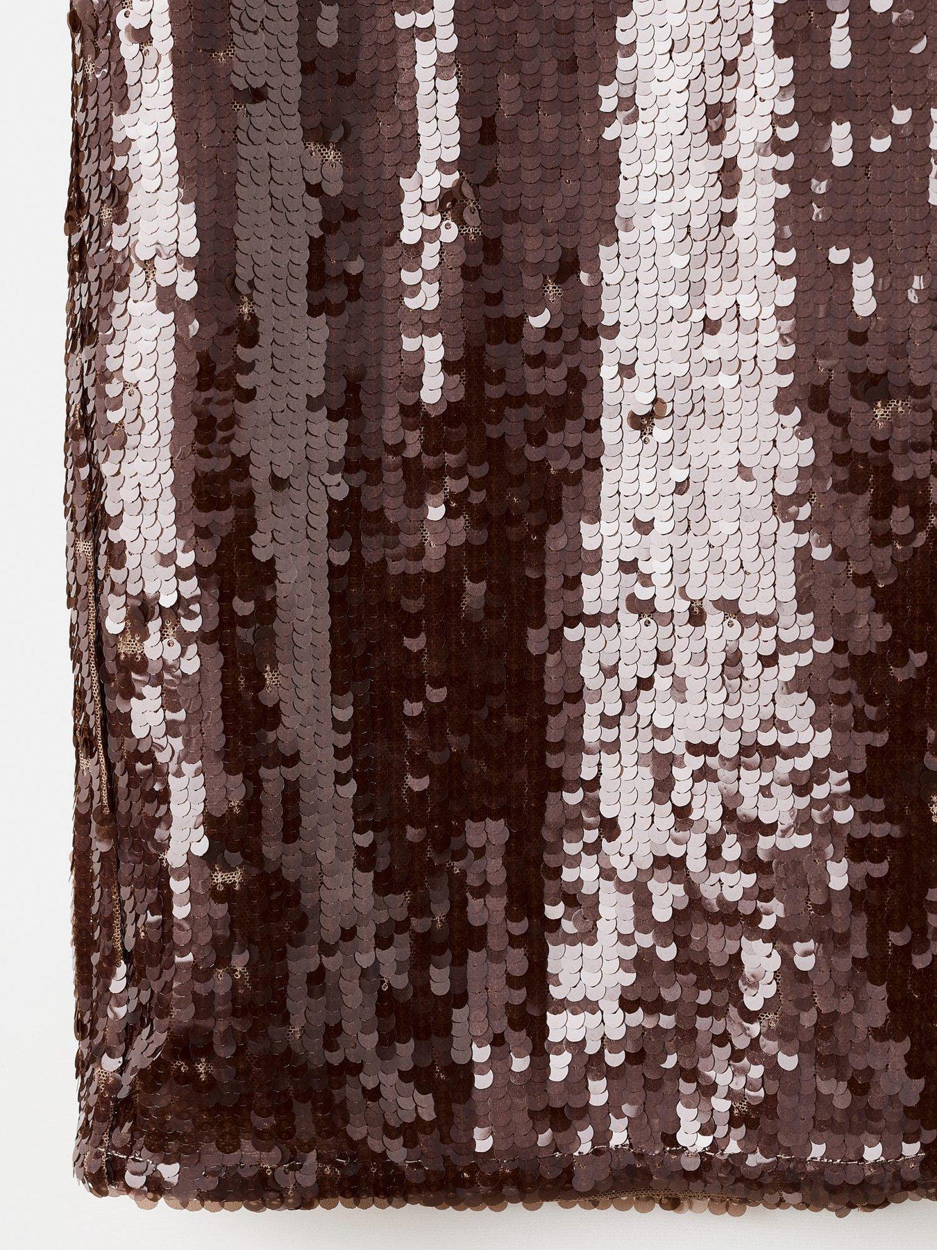 Image 5 of 5 of Mango Sequin Midi Skirt - Brown