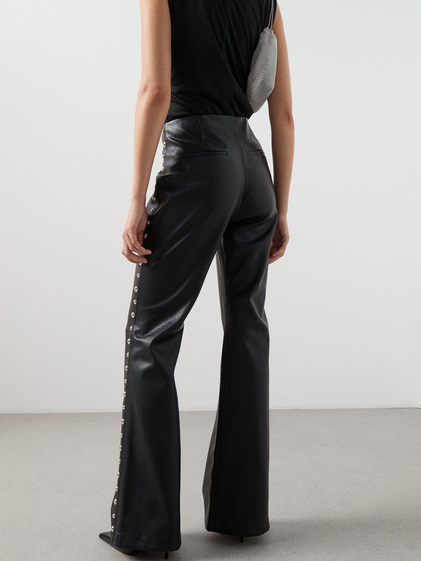  image of mango-studded-faux-leather-trousers-black