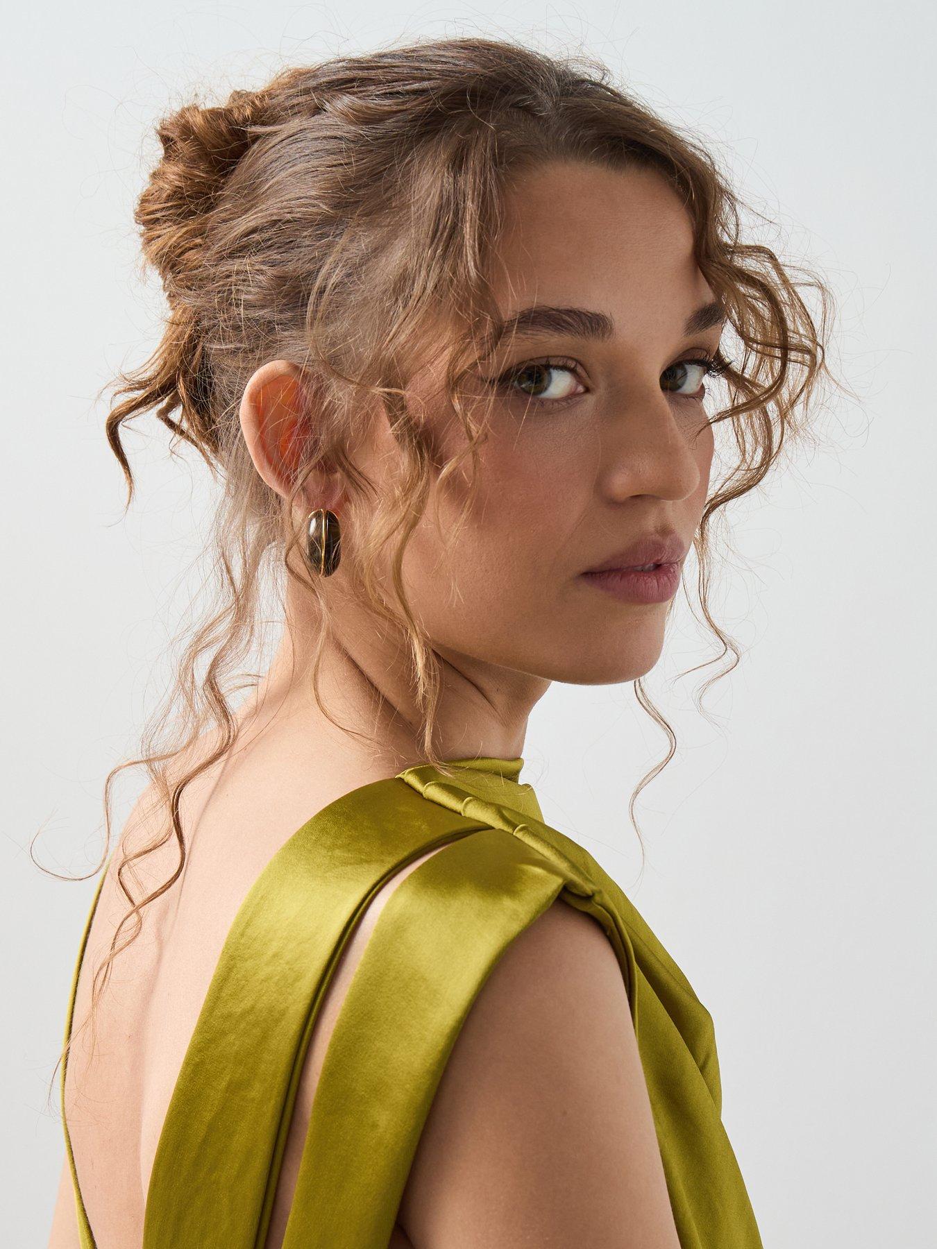  image of mango-drape-detail-satin-mini-dress-green