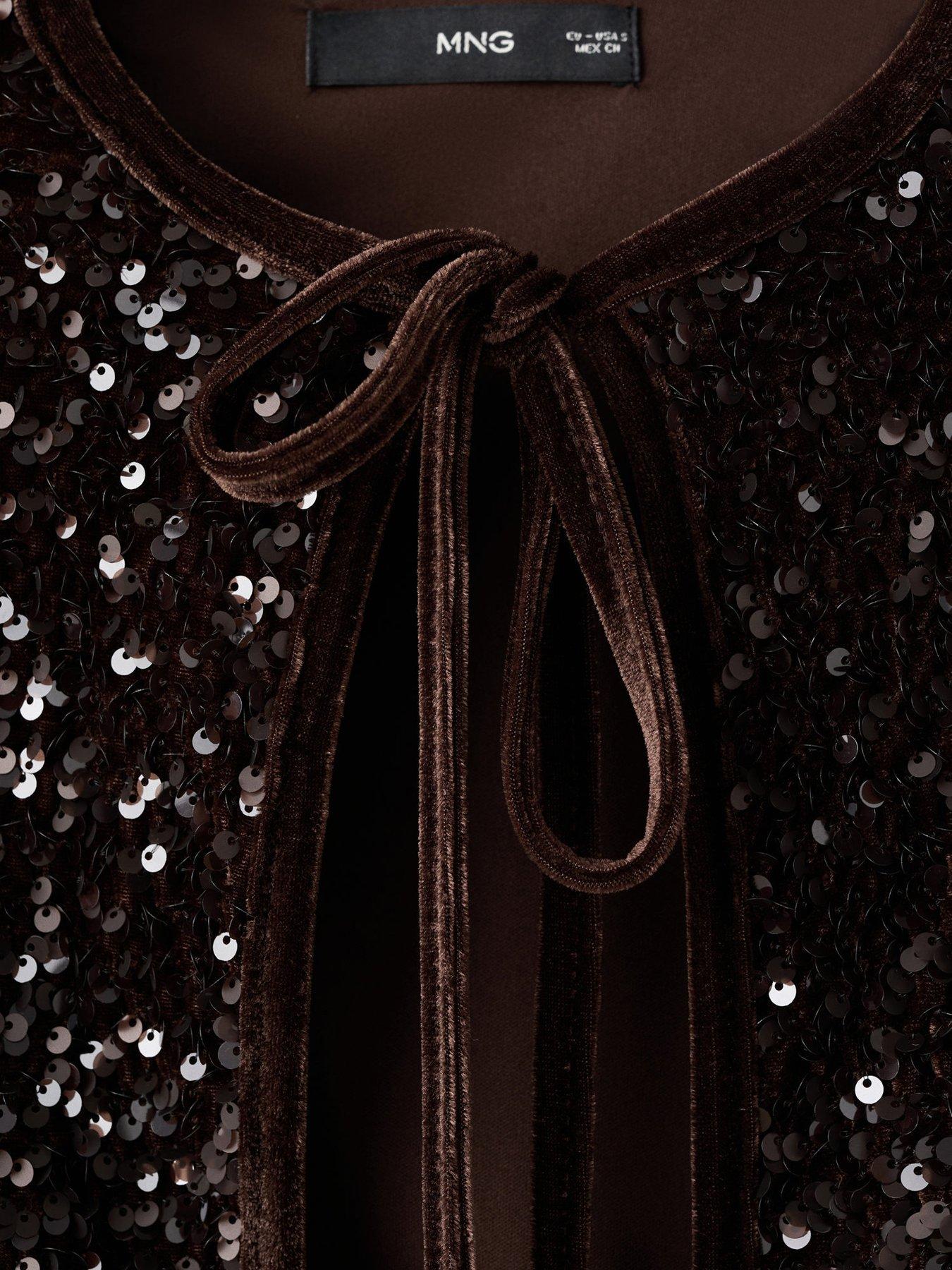  image of mango-sequin-tie-velvet-jacket-brown