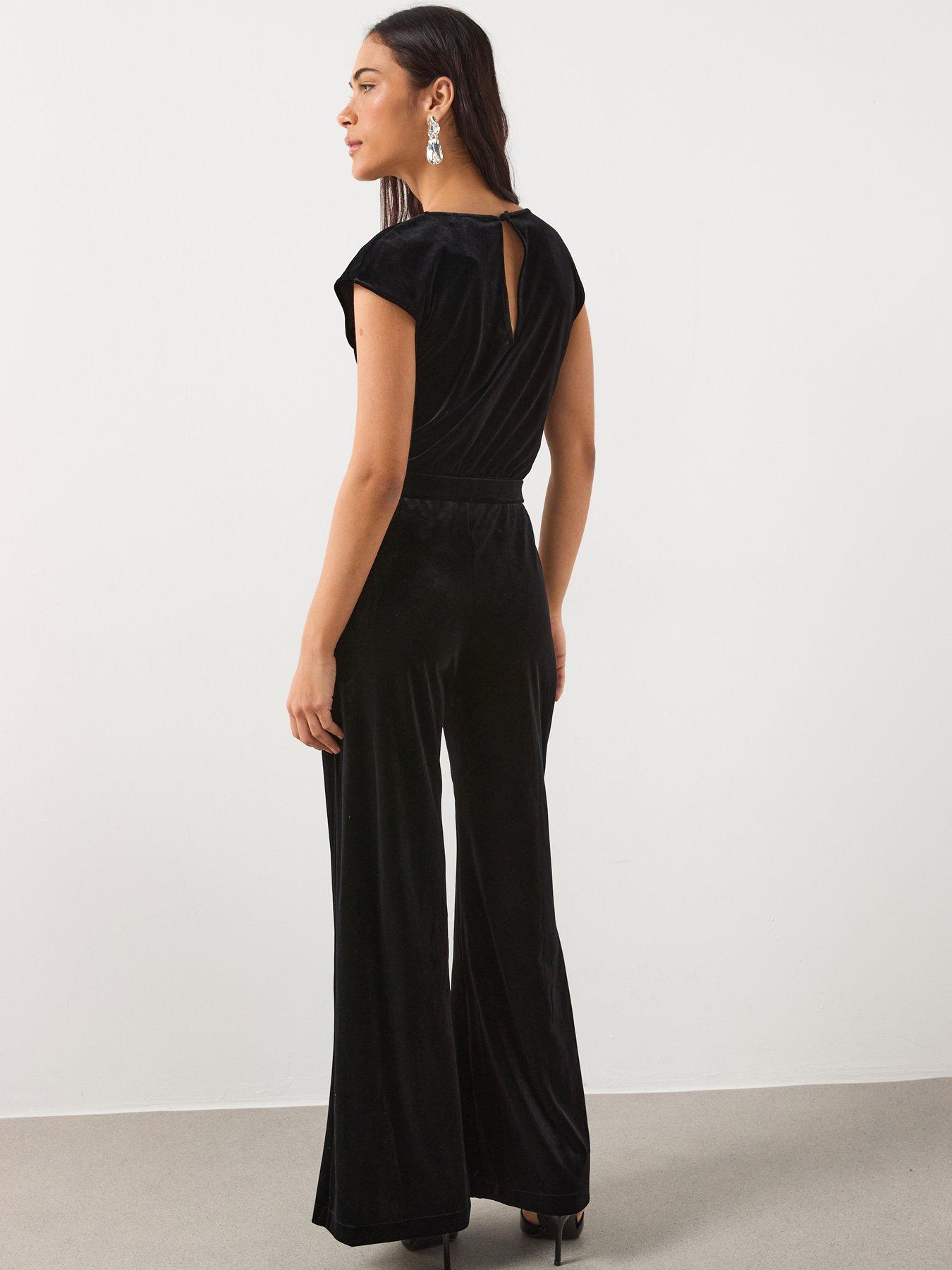 stillFront image of mango-velvet-wide-leg-belted-jumpsuit-black