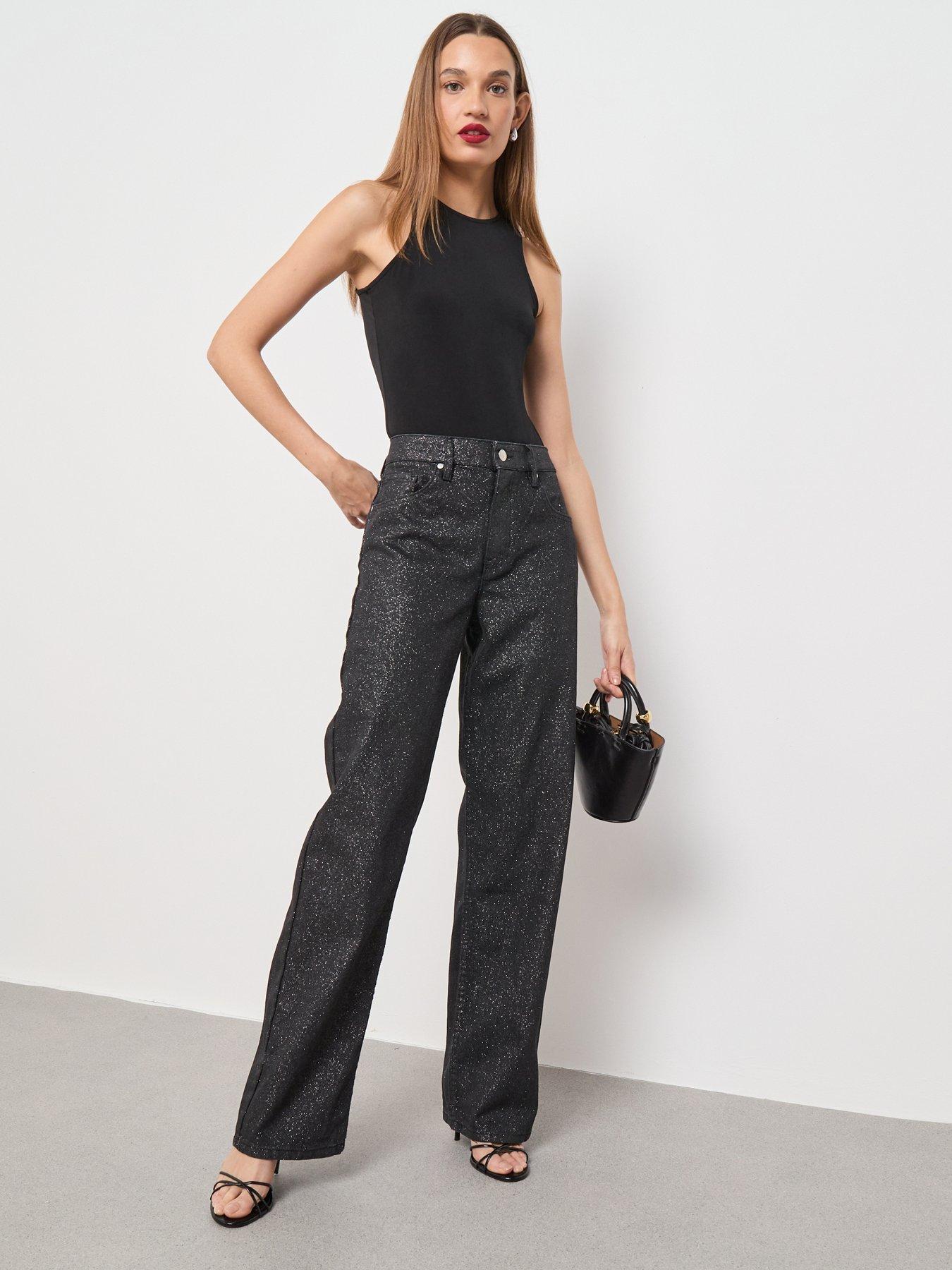  image of mango-sparkle-straight-leg-jeans-black