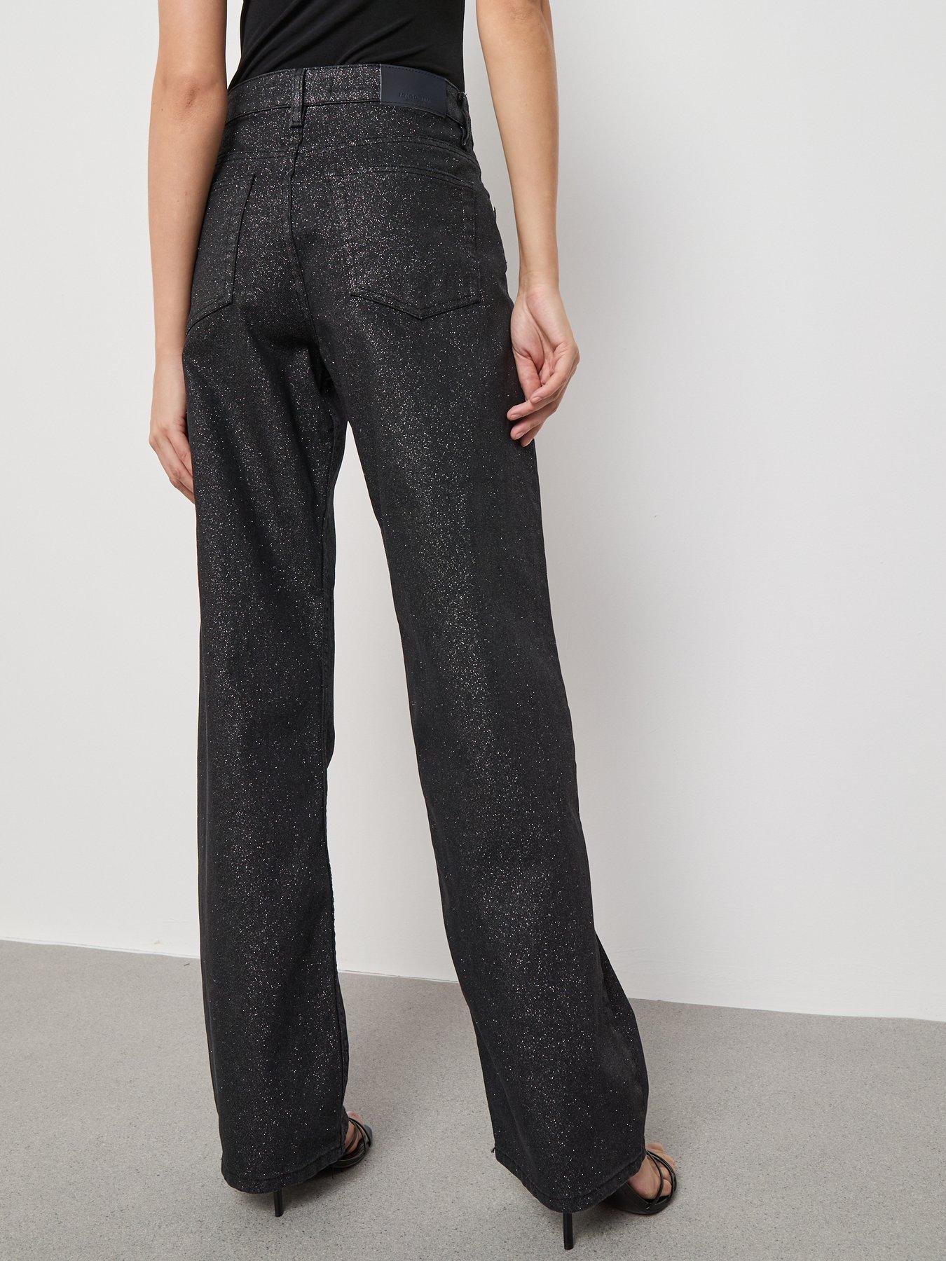  image of mango-sparkle-straight-leg-jeans-black