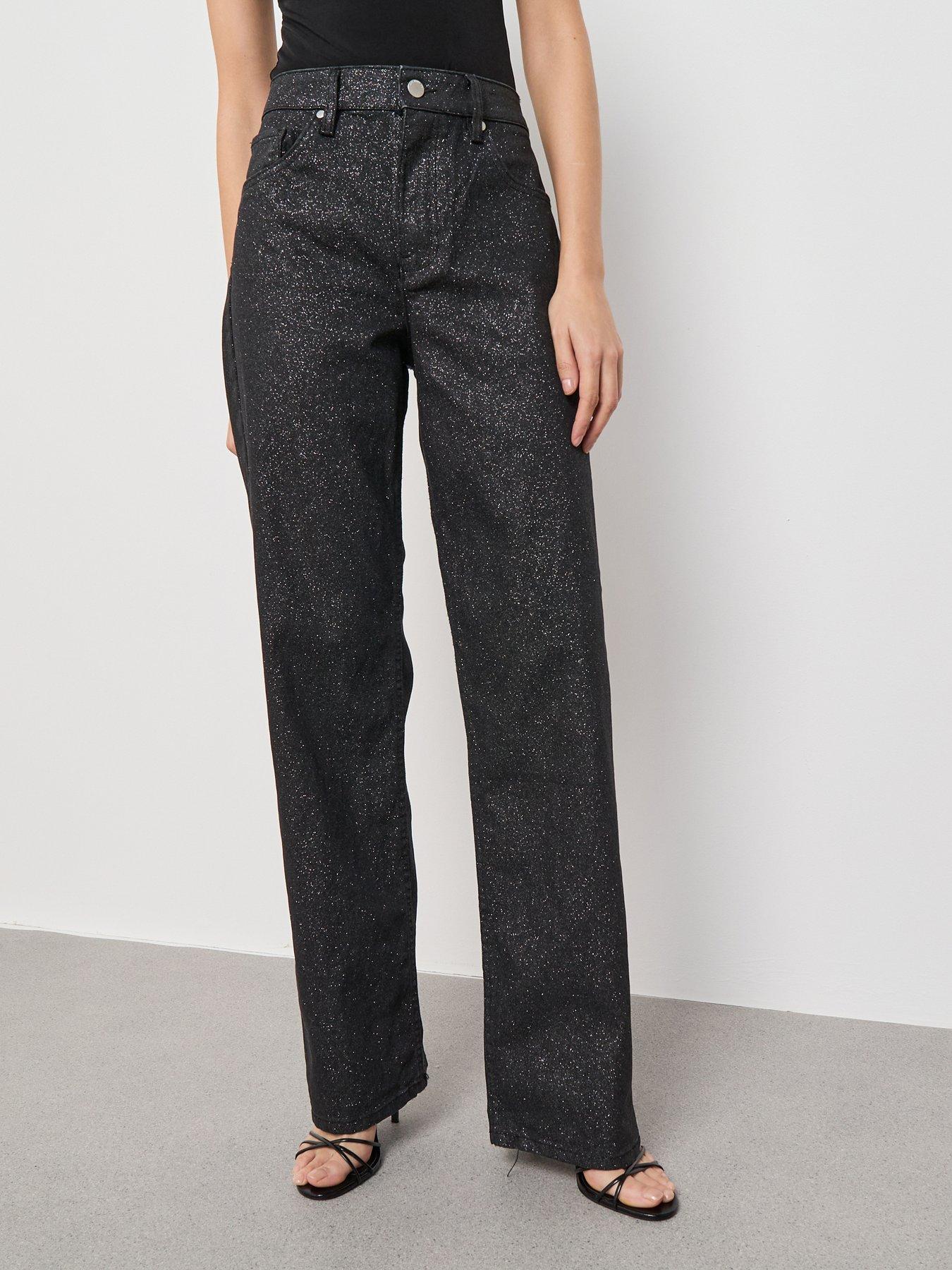  image of mango-sparkle-straight-leg-jeans-black