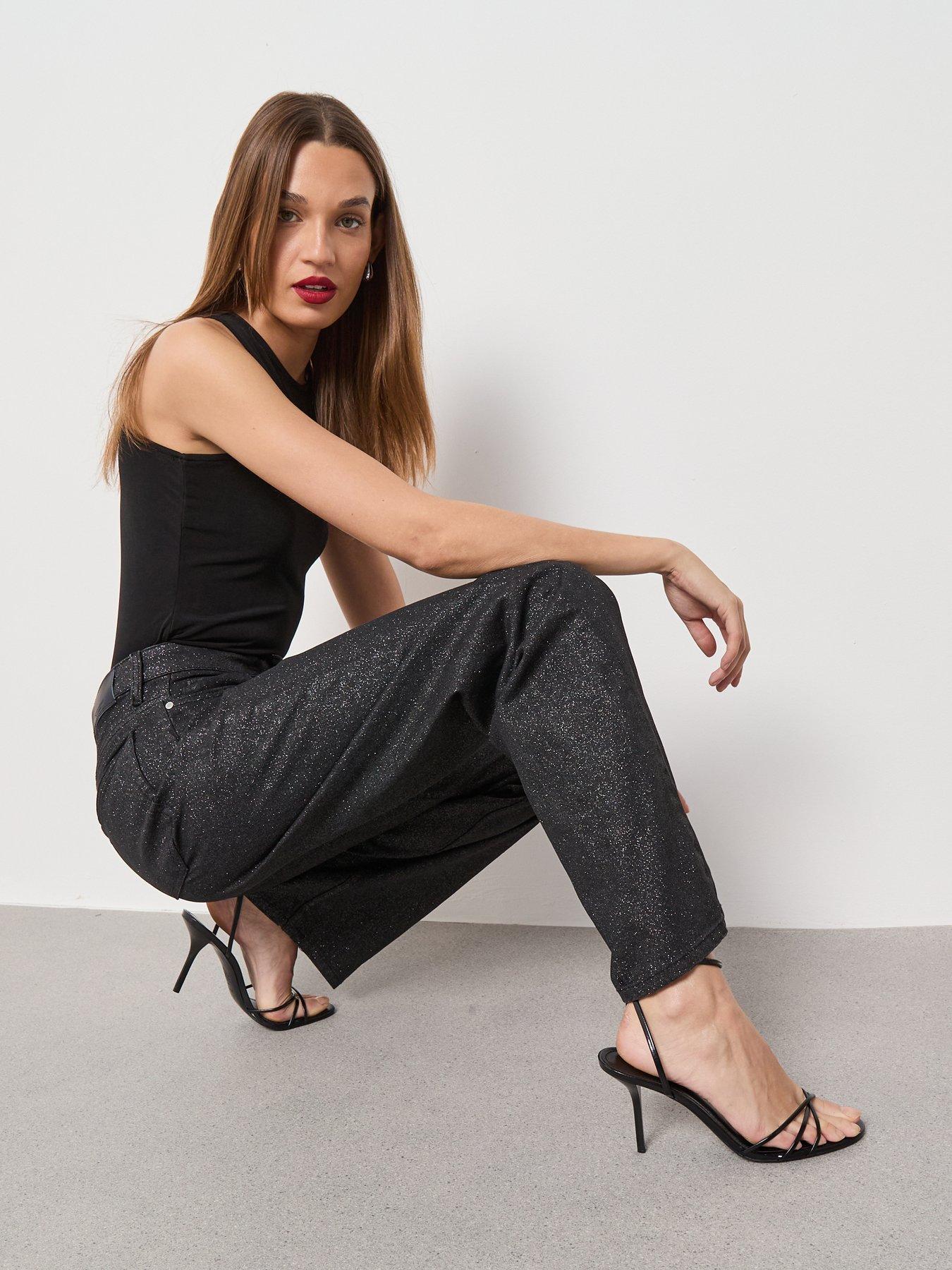  image of mango-sparkle-straight-leg-jeans-black
