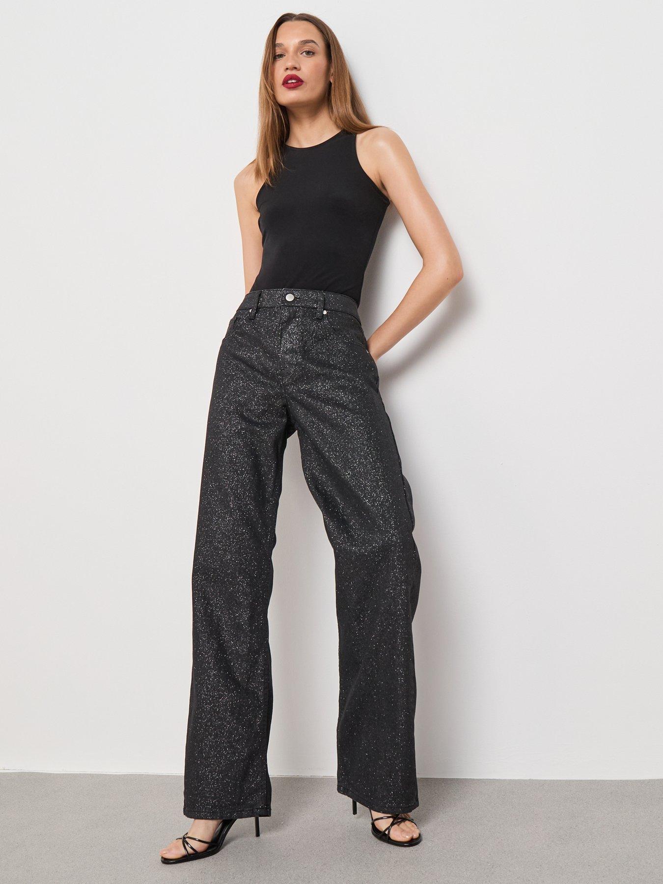  image of mango-sparkle-straight-leg-jeans-black