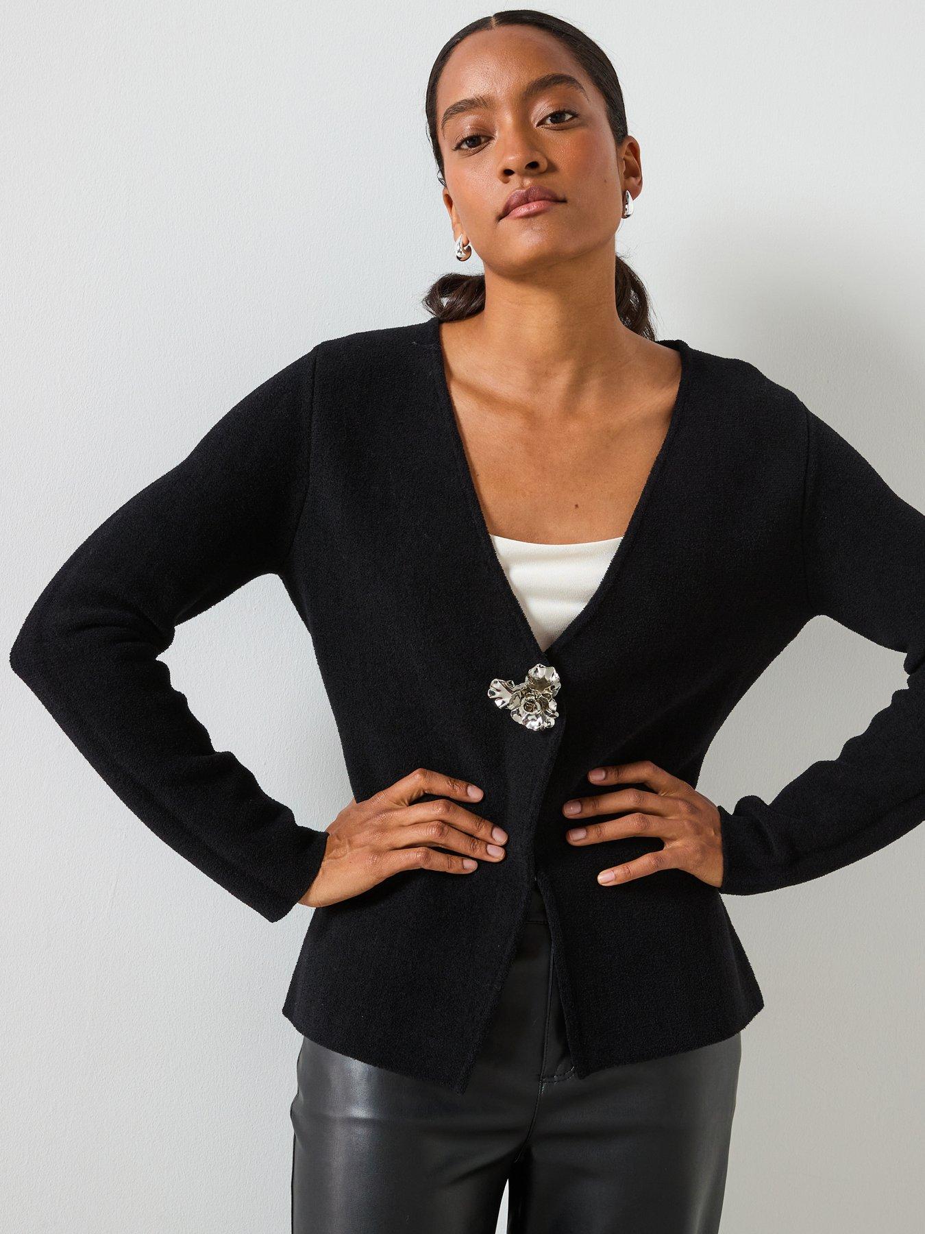 Mango Knitted Cardigan With Jewel Button - Black