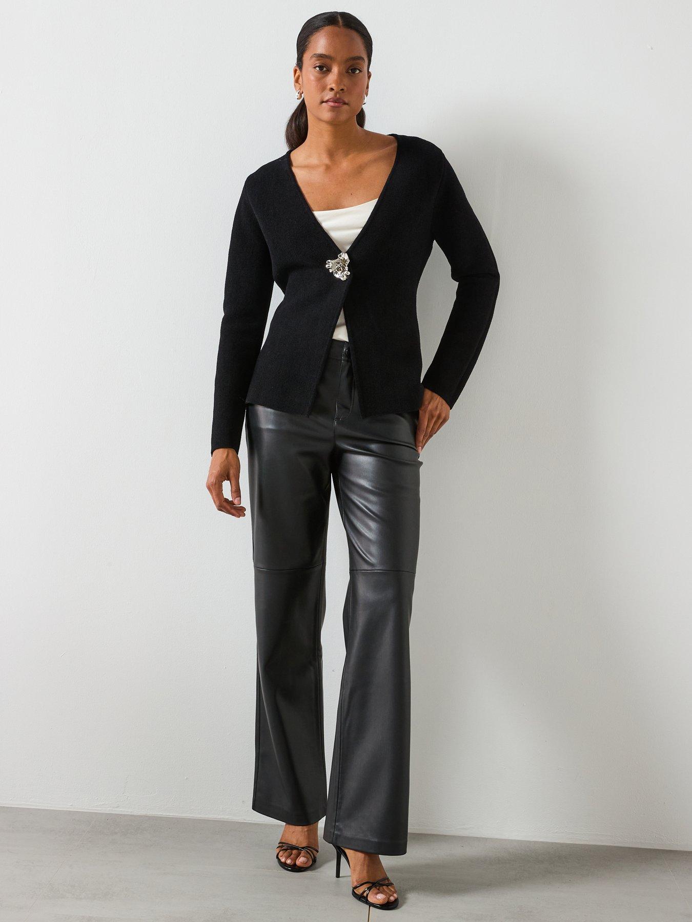 Image 3 of 6 of Mango Knitted Cardigan With Jewel Button - Black