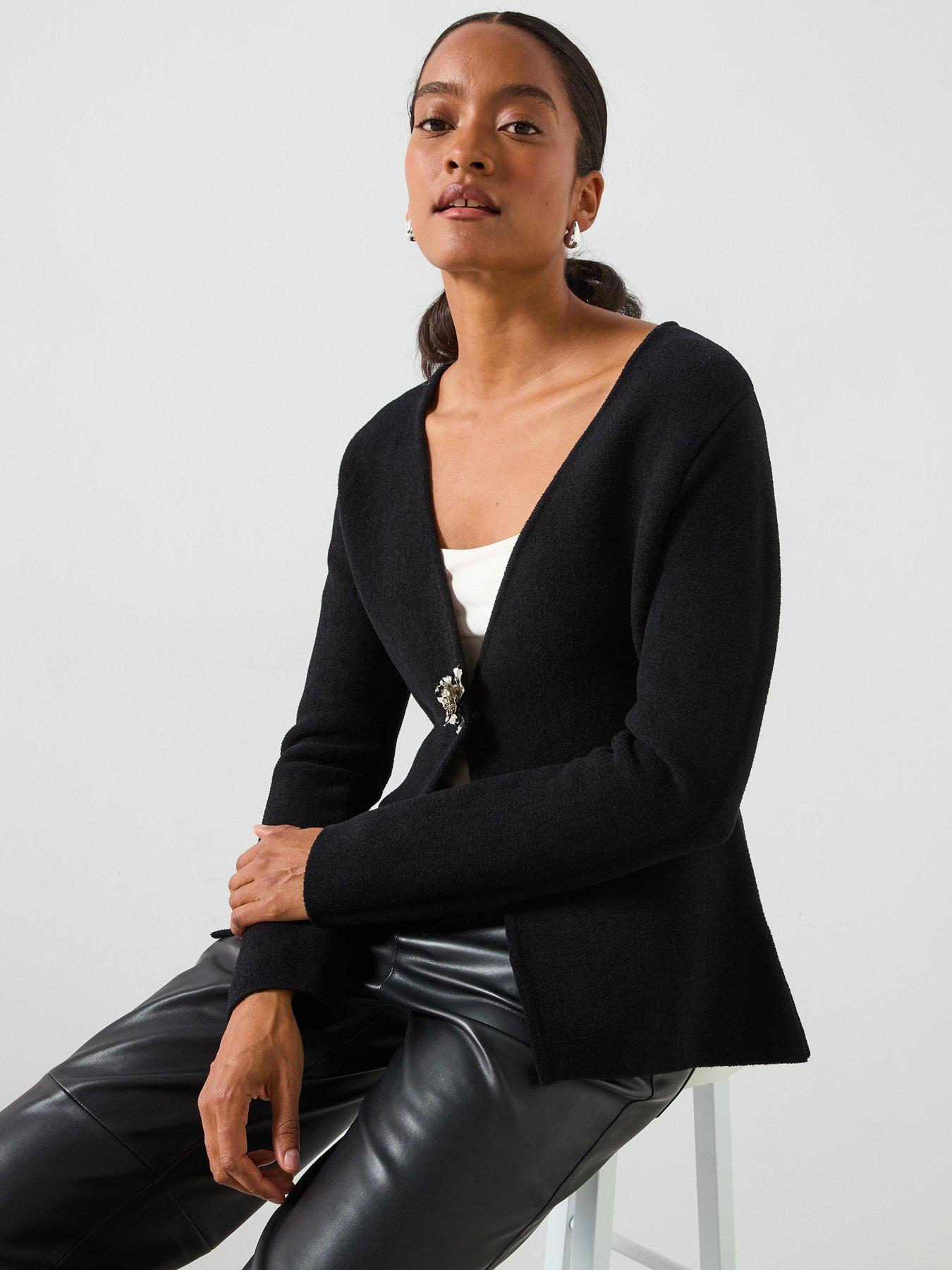 Image 4 of 6 of Mango Knitted Cardigan With Jewel Button - Black