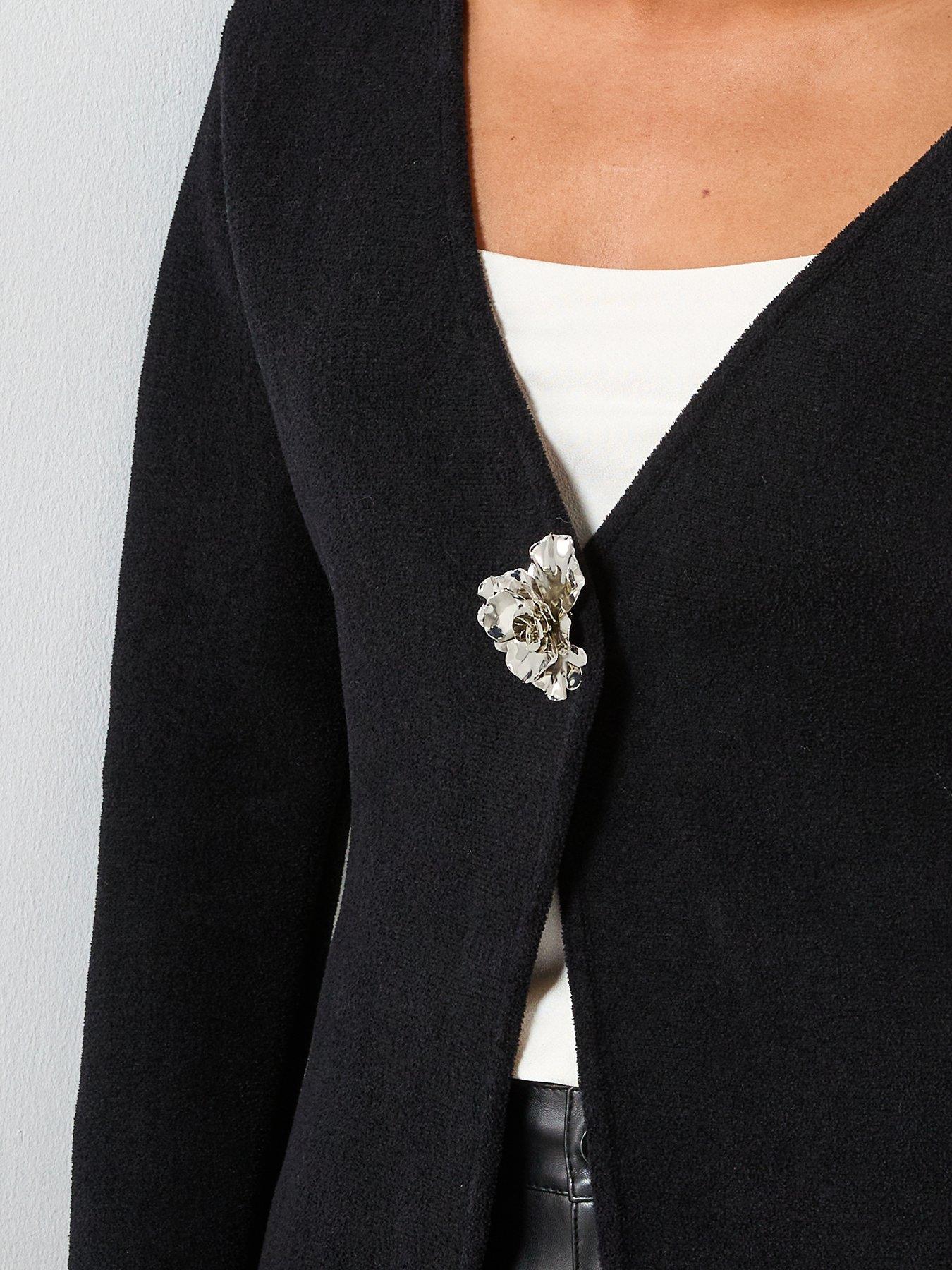 Image 6 of 6 of Mango Knitted Cardigan With Jewel Button - Black