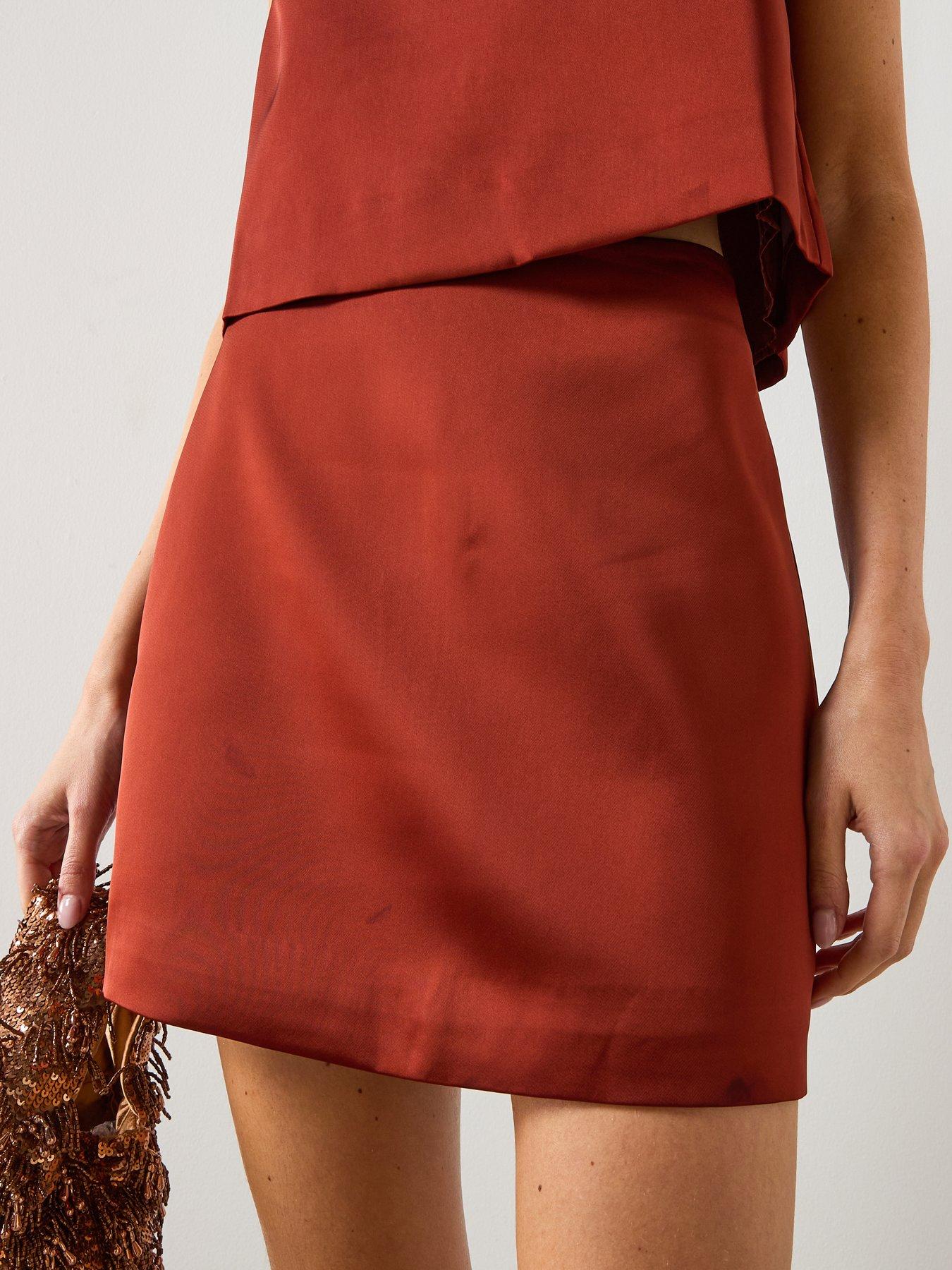  image of mango-satin-short-skirt-red