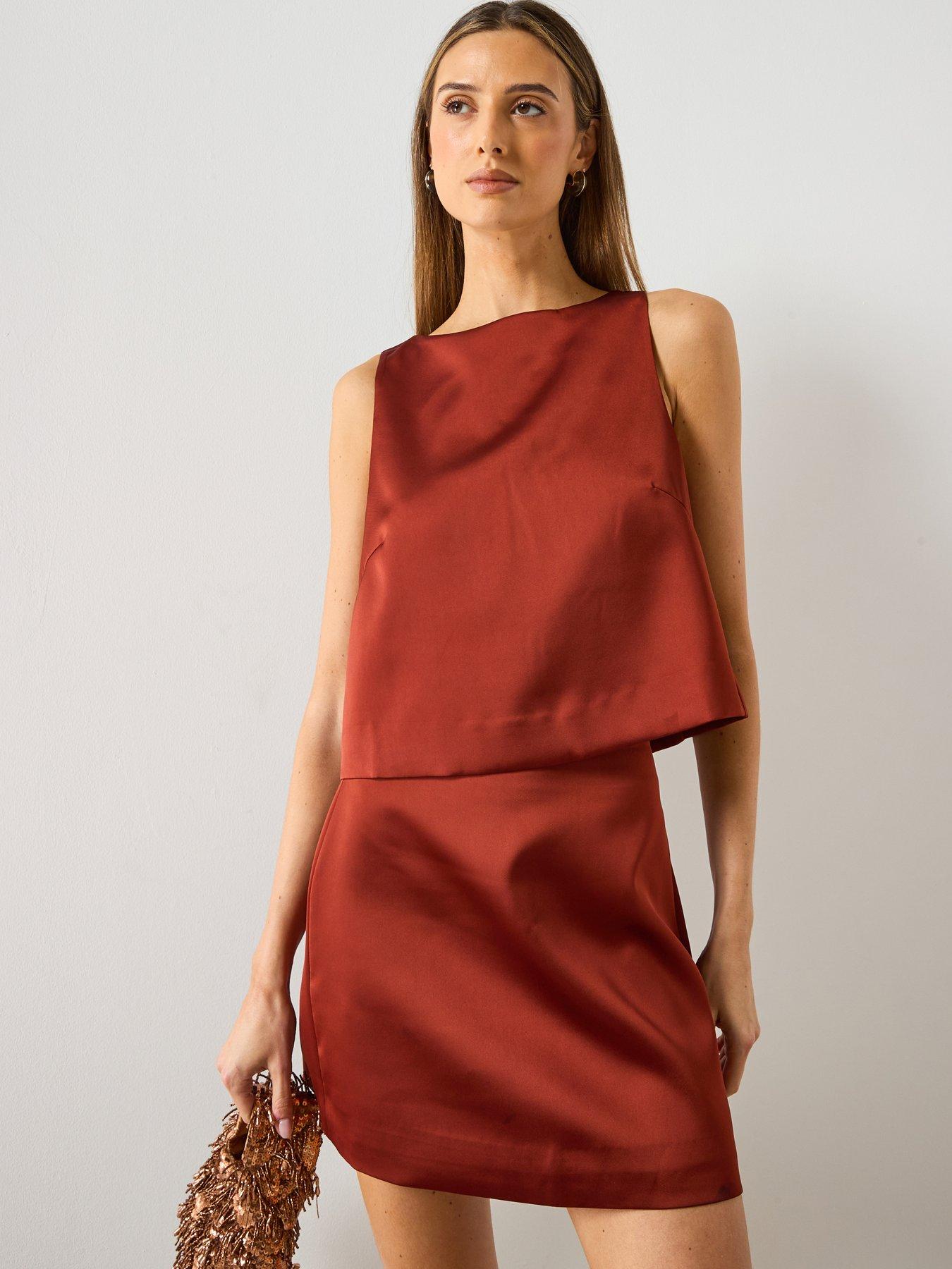 Image 1 of 6 of Mango Satin Top With Bow Back - Red