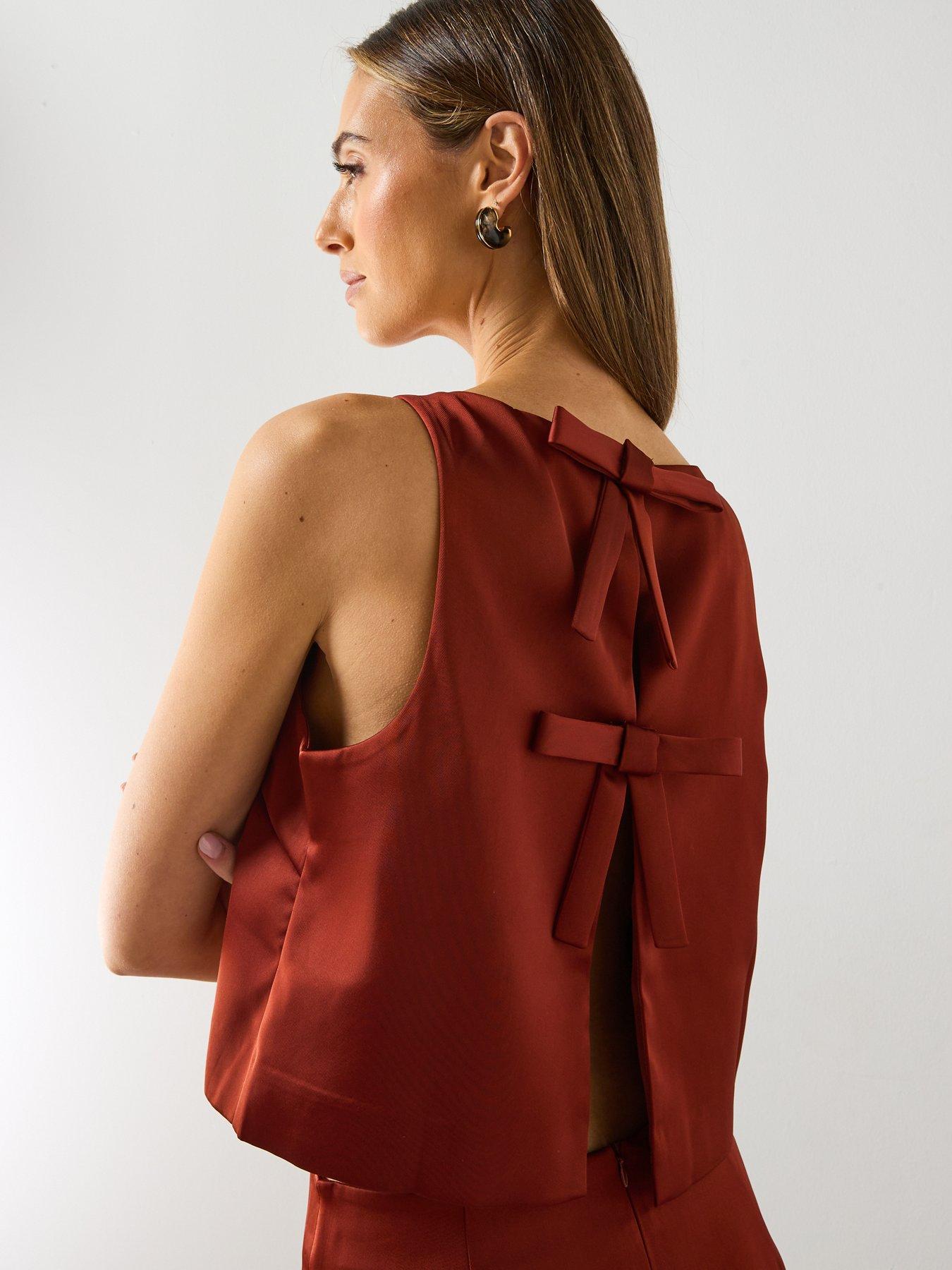Image 2 of 6 of Mango Satin Top With Bow Back - Red