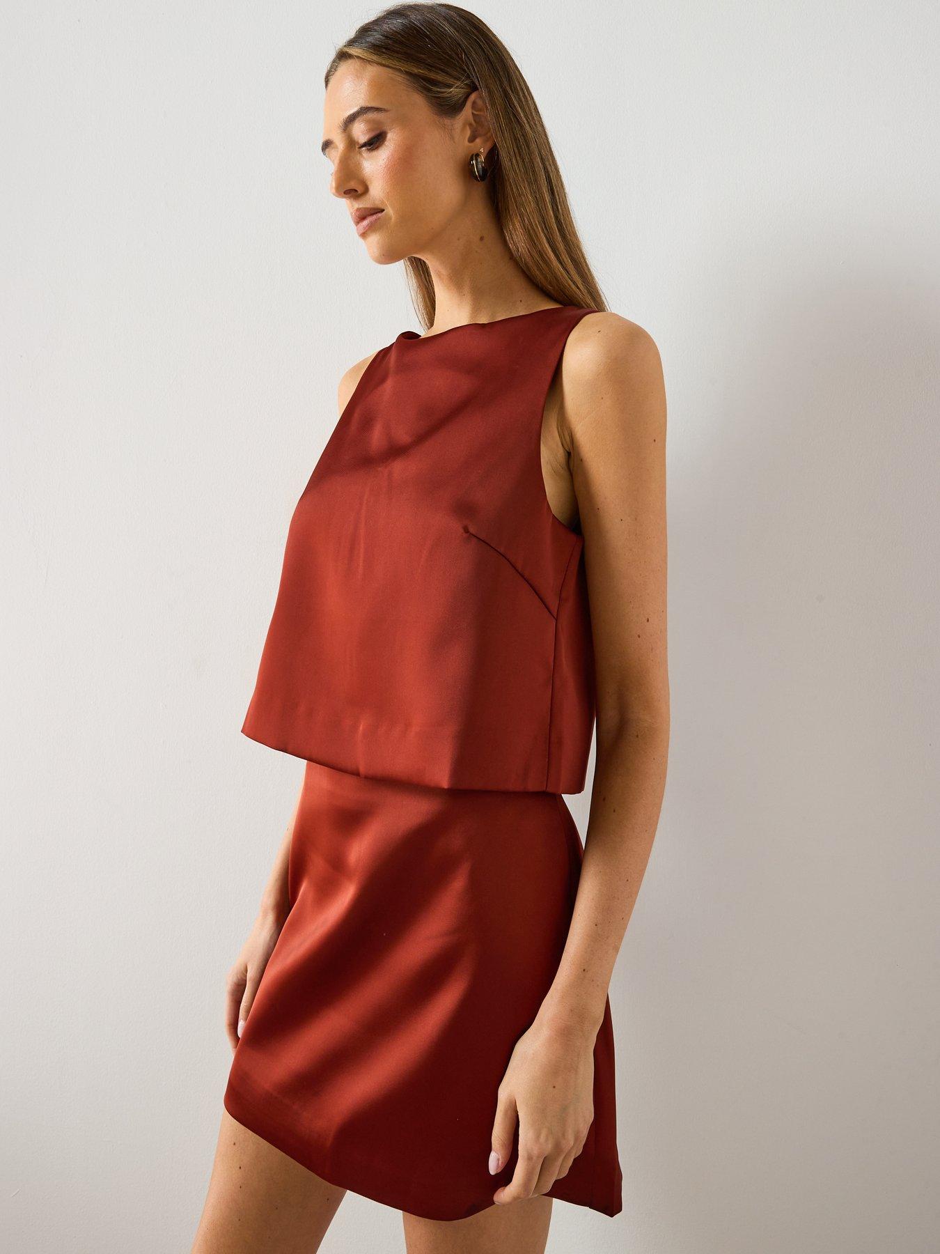 Image 4 of 6 of Mango Satin Top With Bow Back - Red