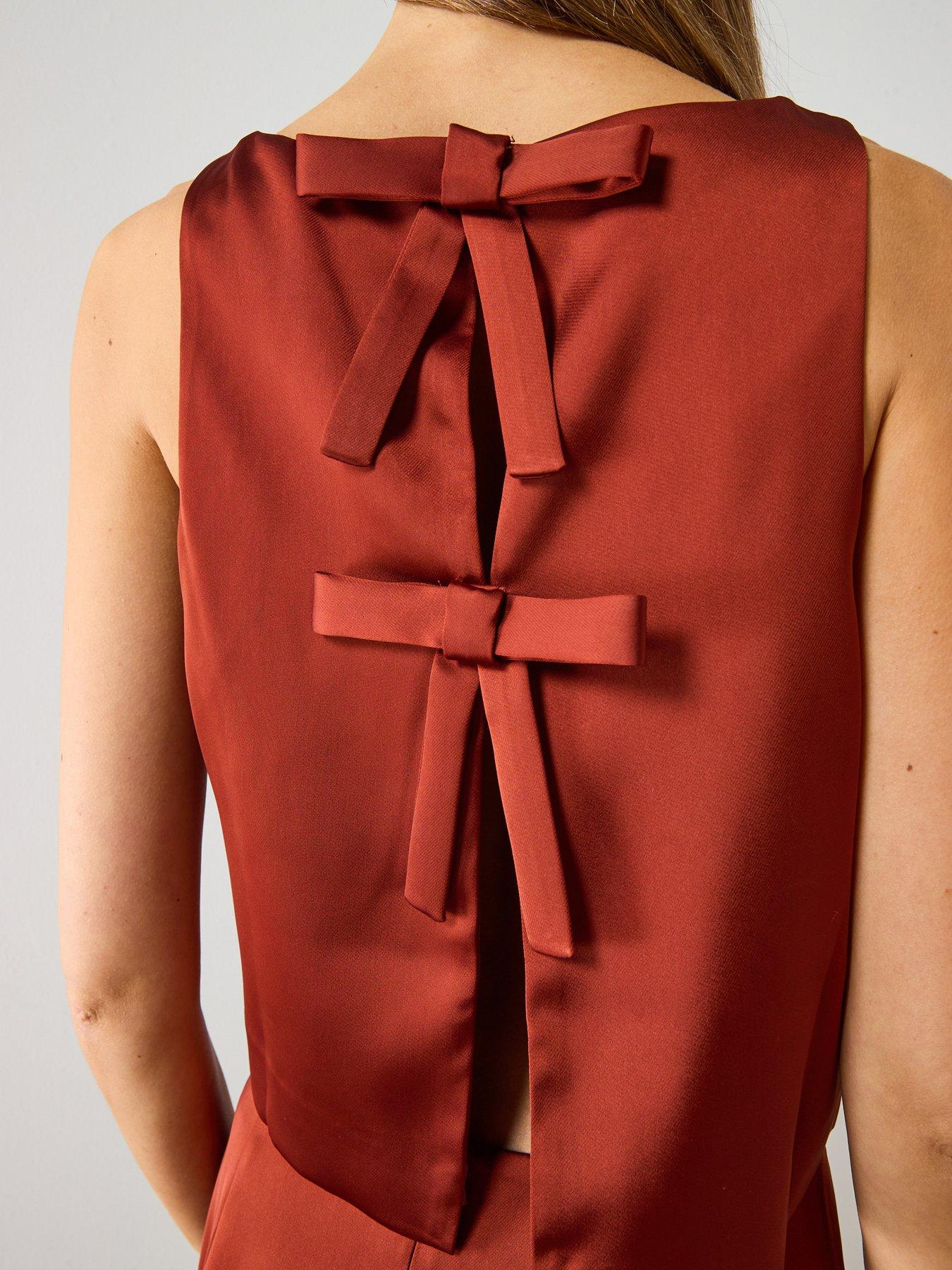 Image 5 of 6 of Mango Satin Top With Bow Back - Red