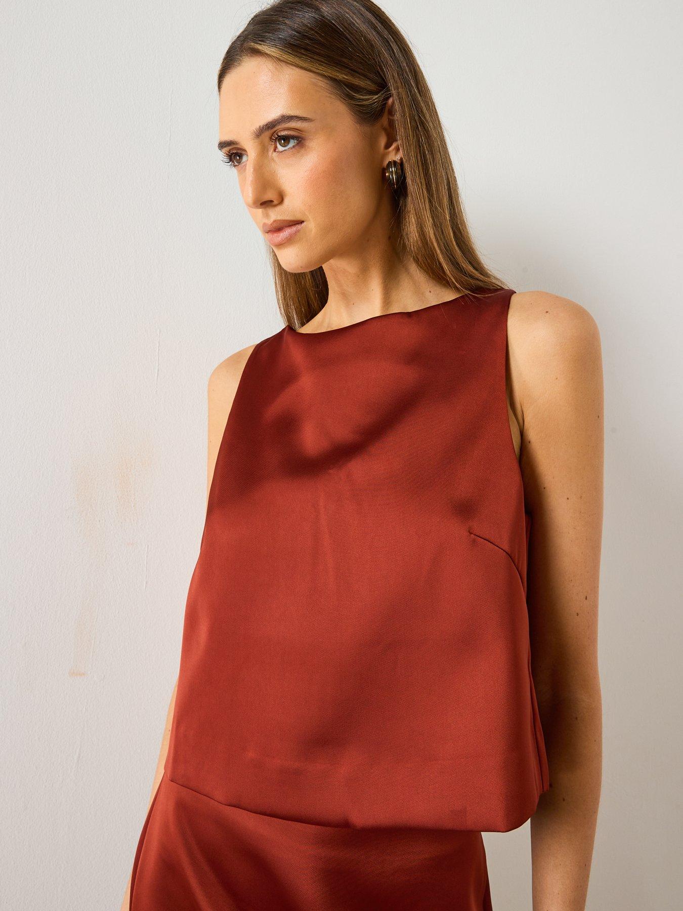 Image 6 of 6 of Mango Satin Top With Bow Back - Red