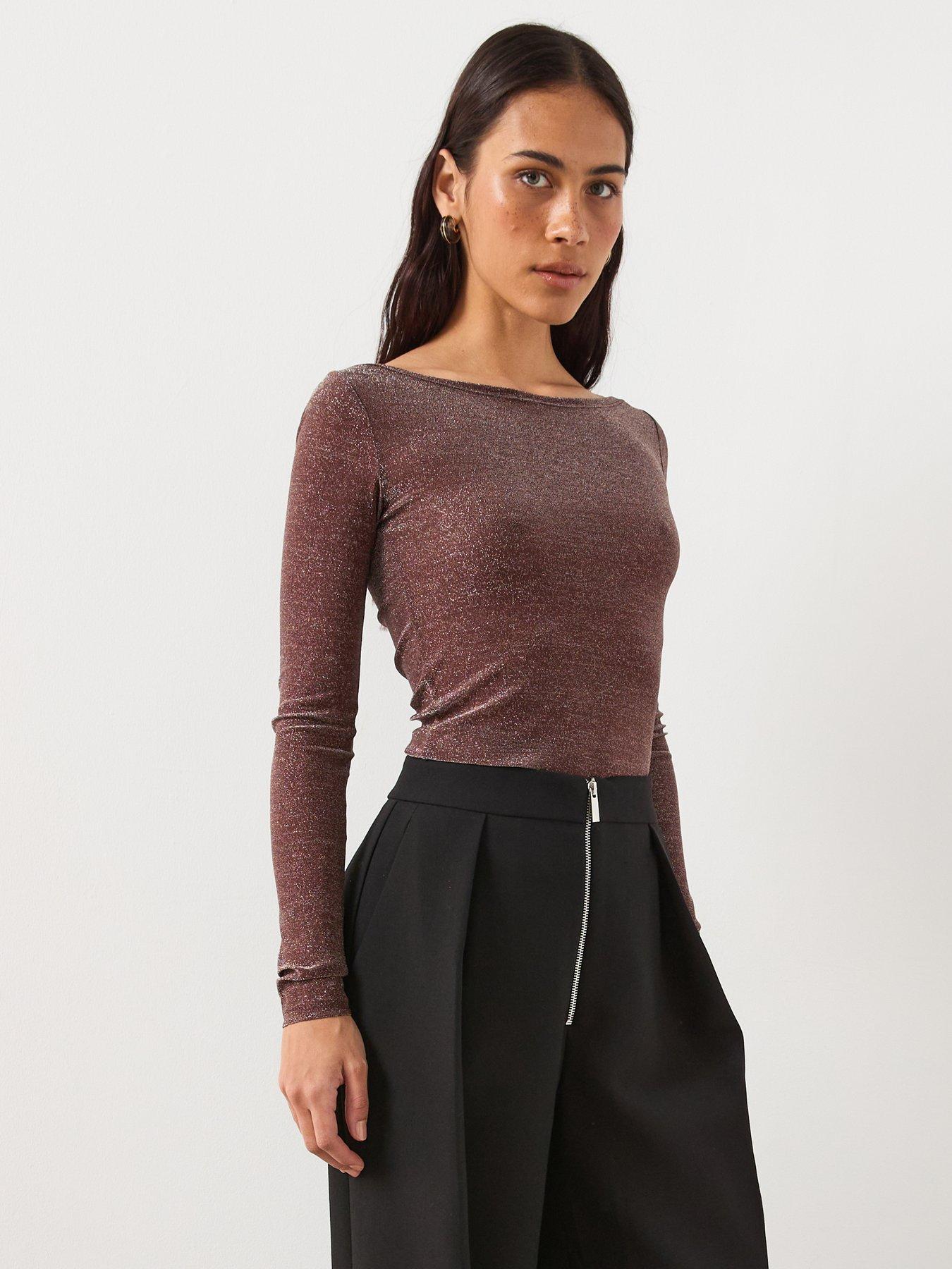 front image of mango-sheer-long-sleeve-sparkle-top