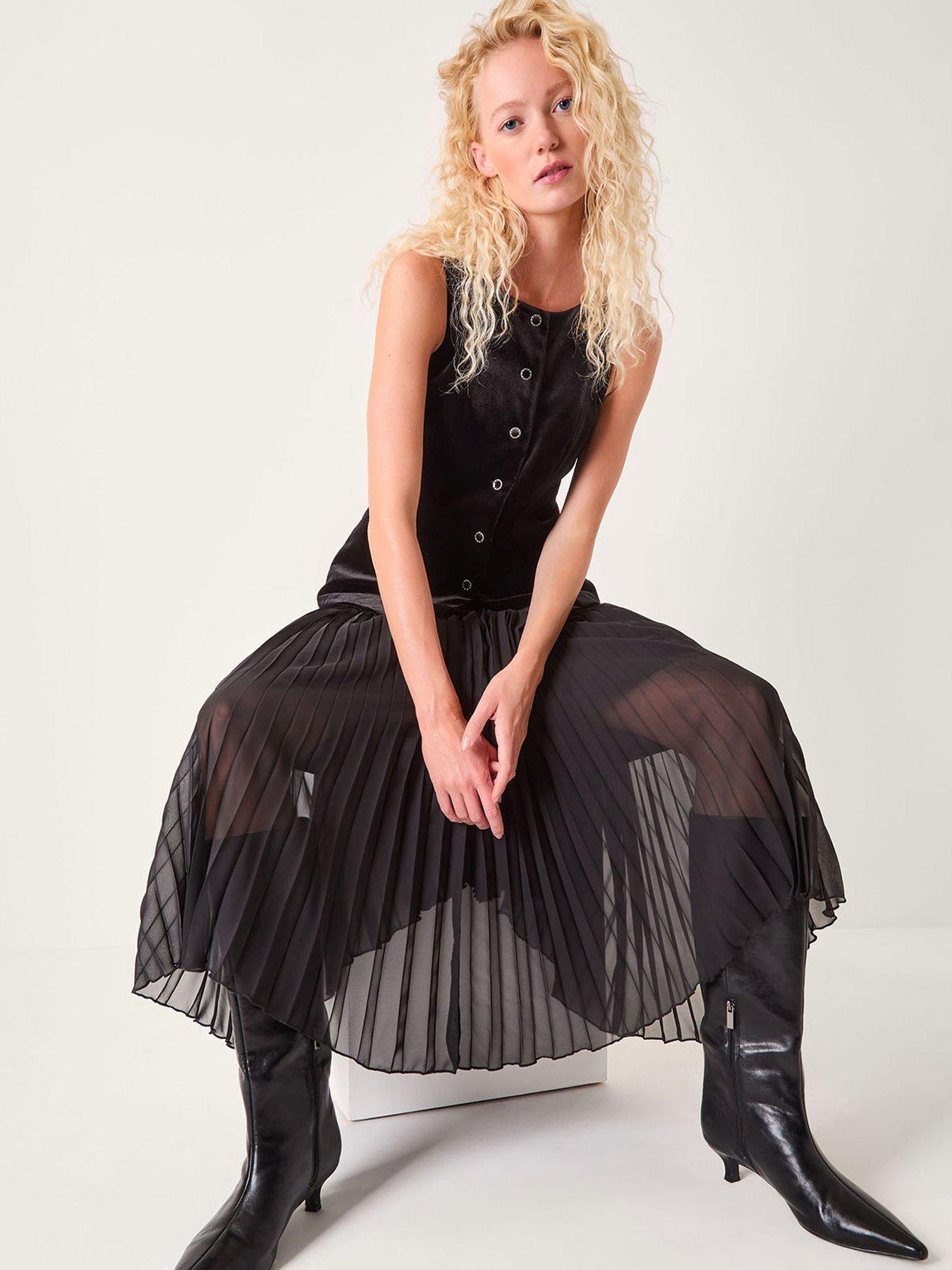  image of monsoon-vanessa-velvet-mix-dress-black