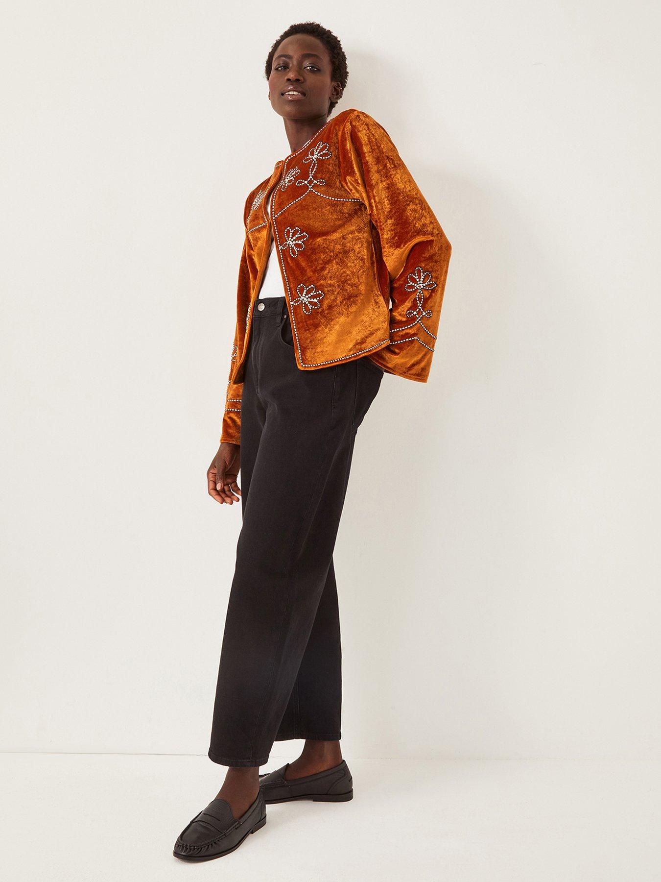  image of monsoon-venus-velvet-embroidered-jacket-orange