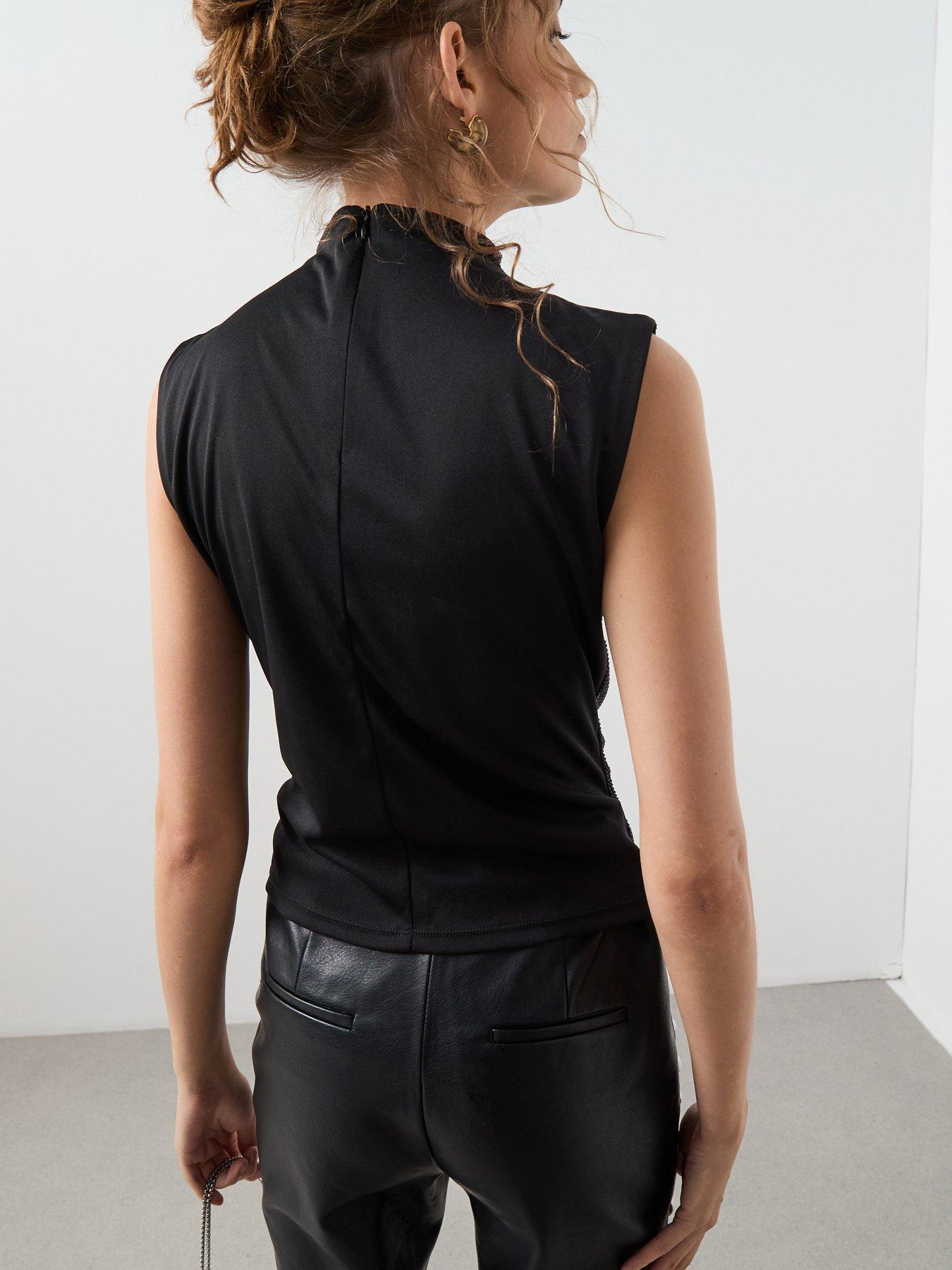  image of mango-rhinestone-perkins-neck-top-black