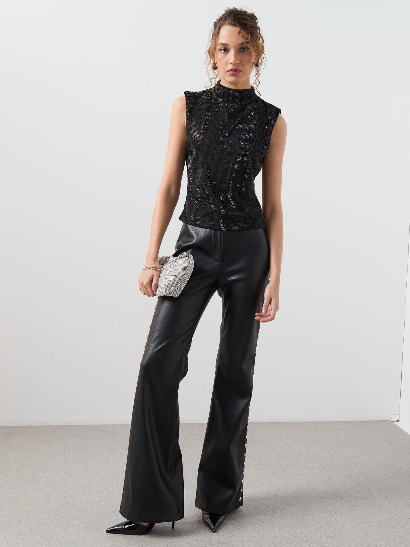  image of mango-rhinestone-perkins-neck-top-black