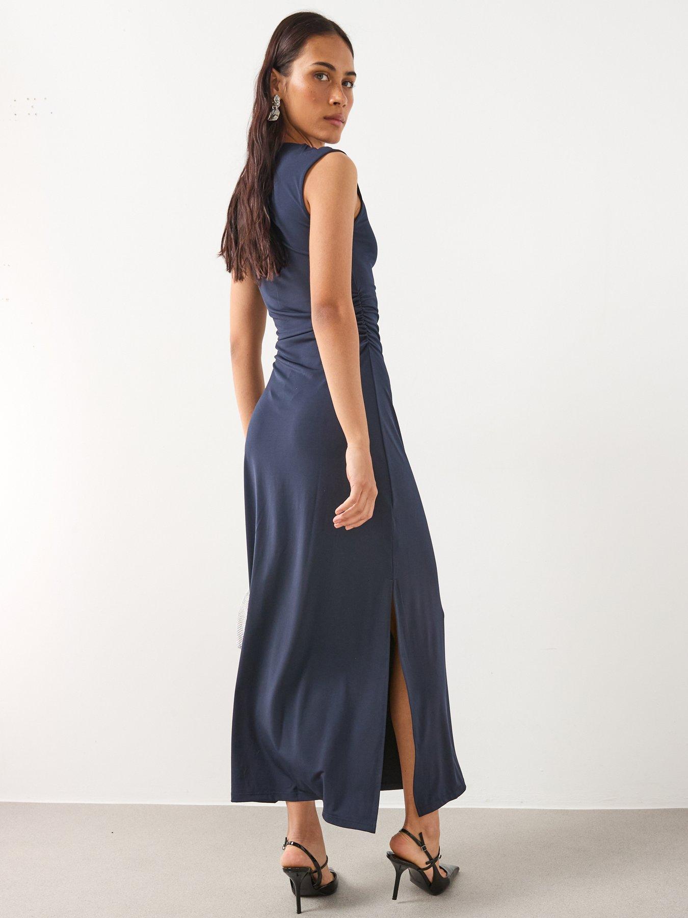  image of mango-fitted-dress-with-metal-detail-navy