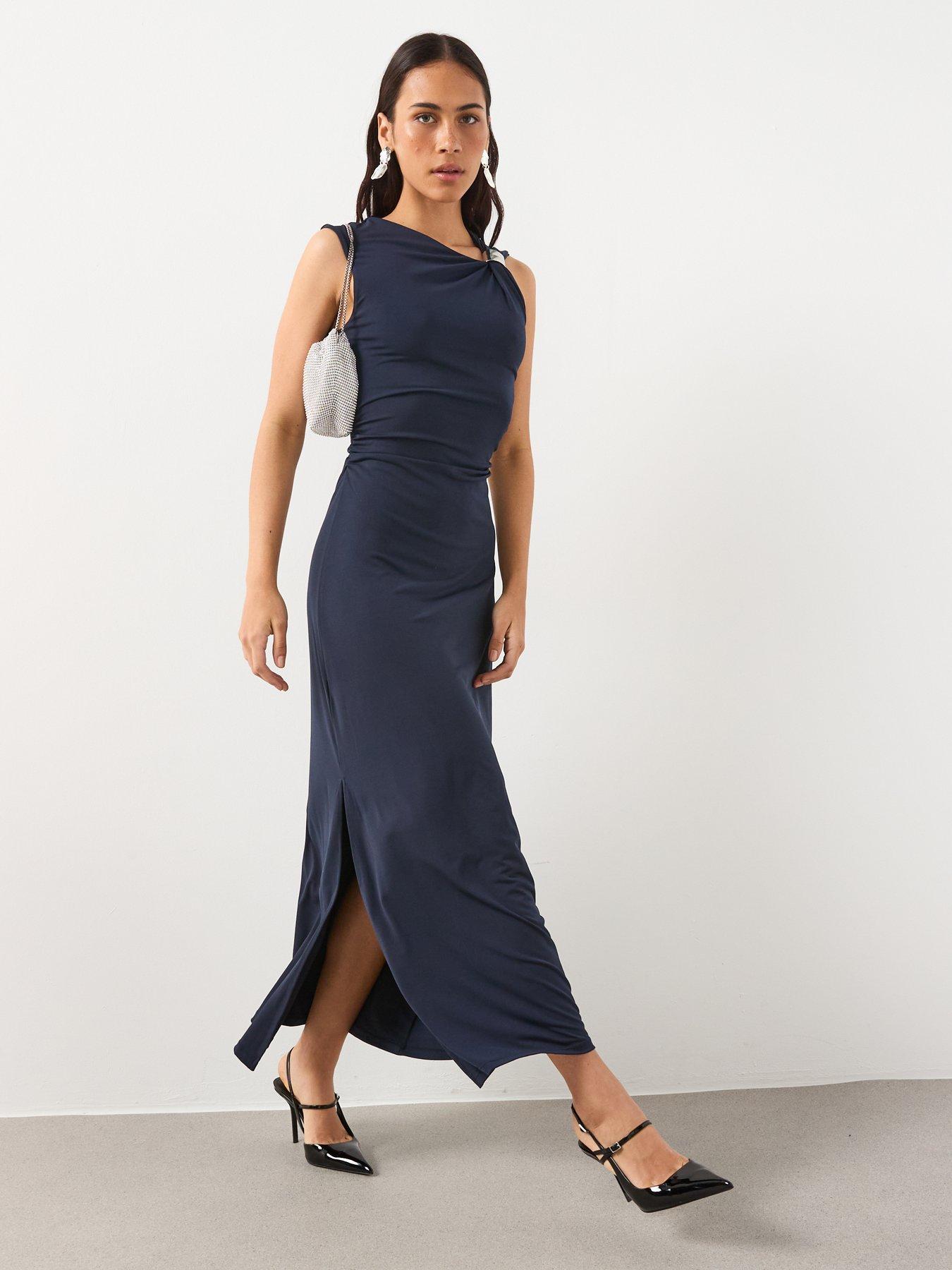  image of mango-fitted-dress-with-metal-detail-navy
