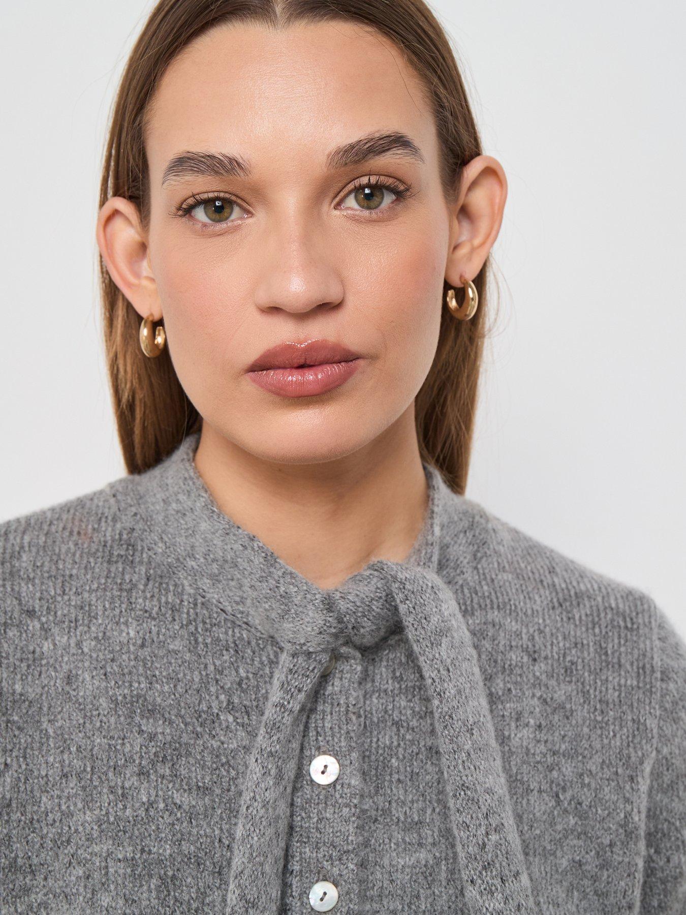  image of mango-scarf-detail-cardigan-grey