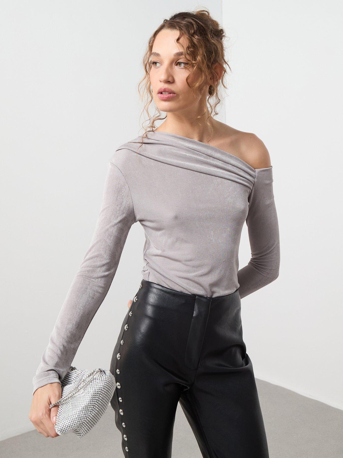 mango-asymmetric-sparkle-top-grey