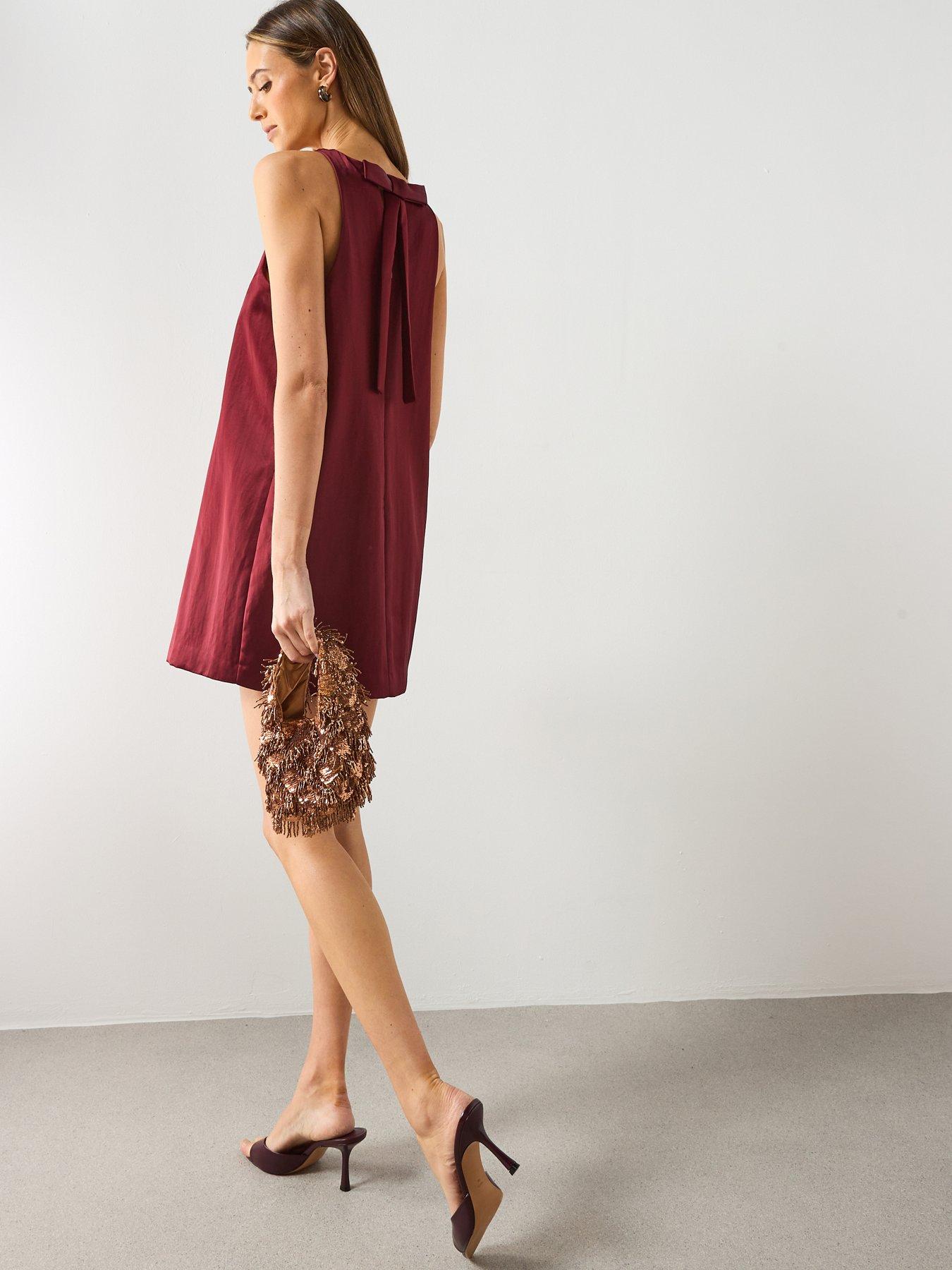 front image of mango-satin-tie-dress-red