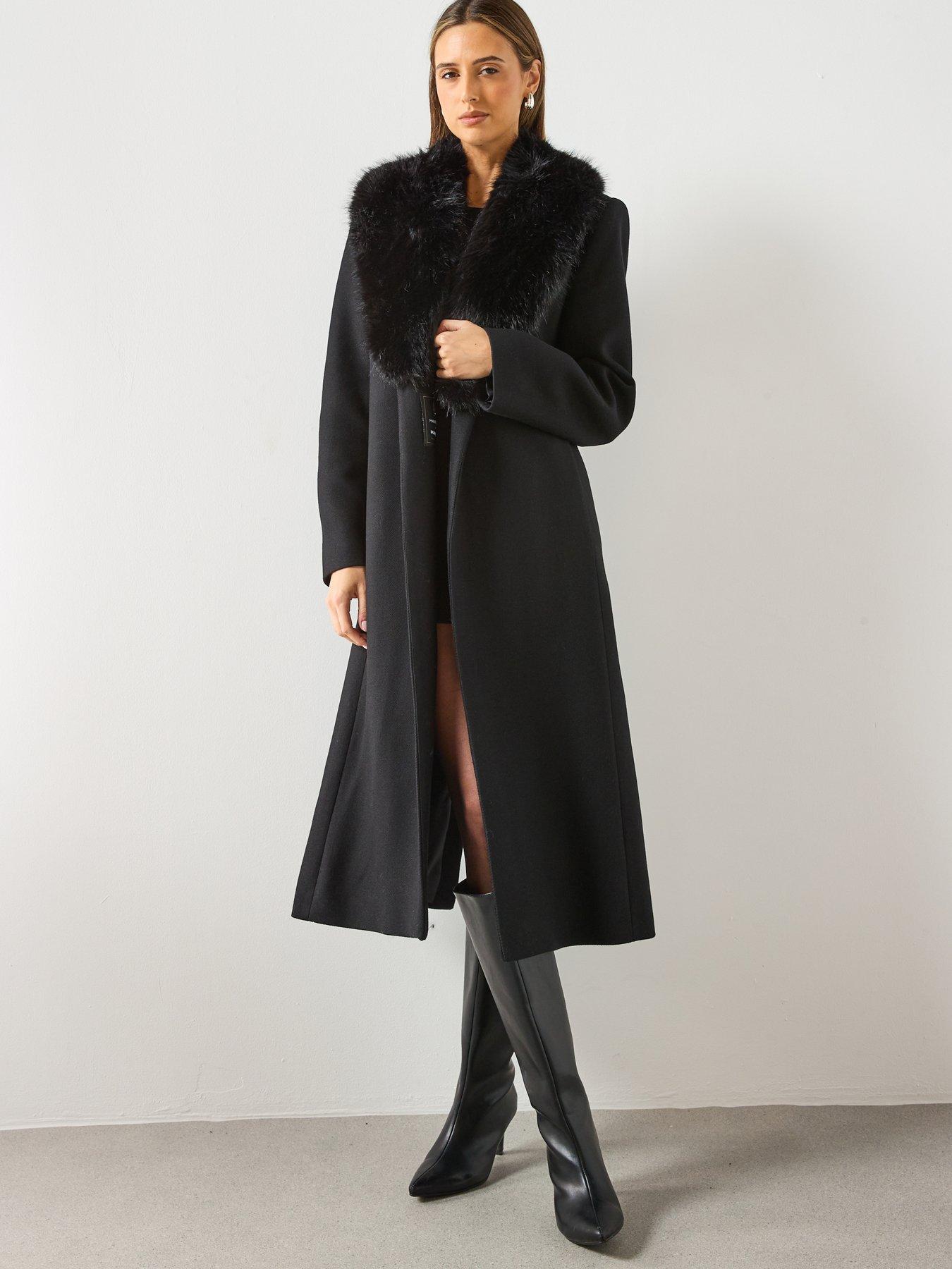  image of mango-faux-fur-tailored-coat-black