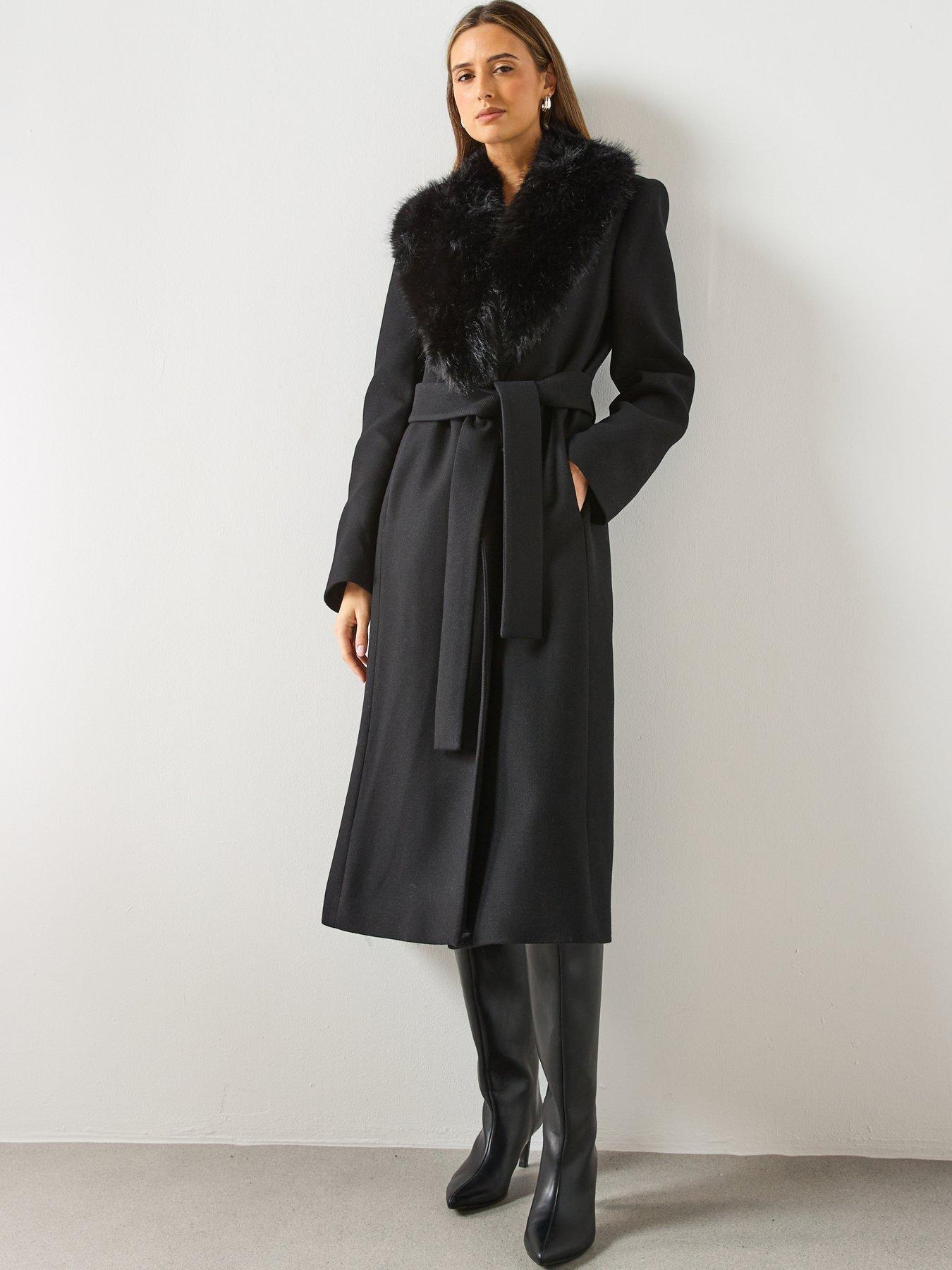  image of mango-faux-fur-tailored-coat-black