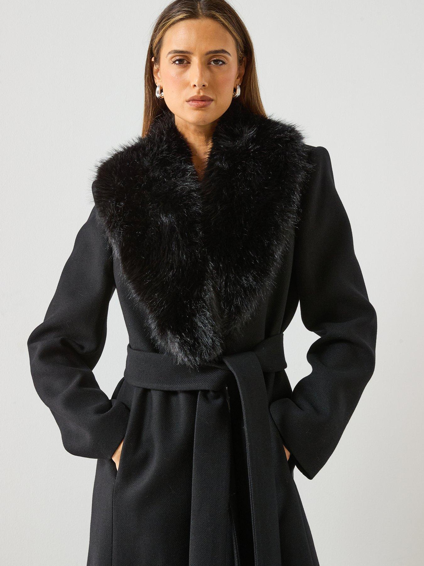  image of mango-faux-fur-tailored-coat-black