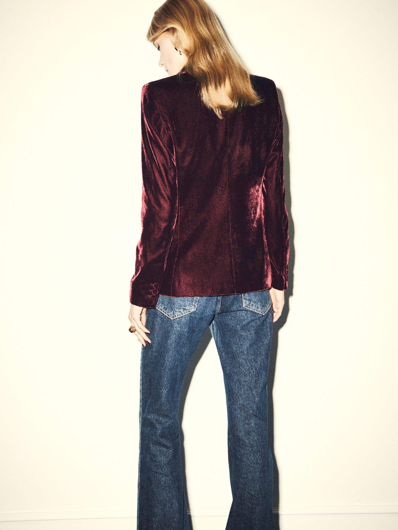  image of mango-velvet-blazer-burgundy